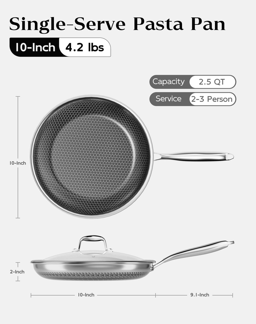 Nonstick Frying Pan with Lid 7-Inch, Durable Stainless Steel Skillet, Induction & Oven Safe 500°F, PFOA-Free Scratch-Proof, Dishwasher Safe, Stay-Cool Handle, Silver Kitchen Cookware