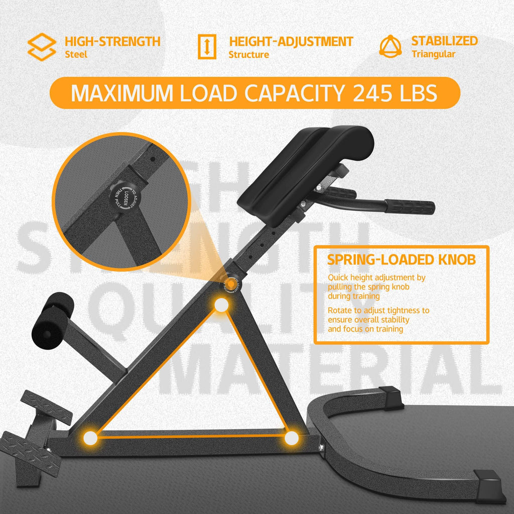 Roman Chair Back Extender - Angle & Height Dual Adjustable Hyperextension Bench for Home Gym - Adjustable Back Exercise Machine Fitness Equipment