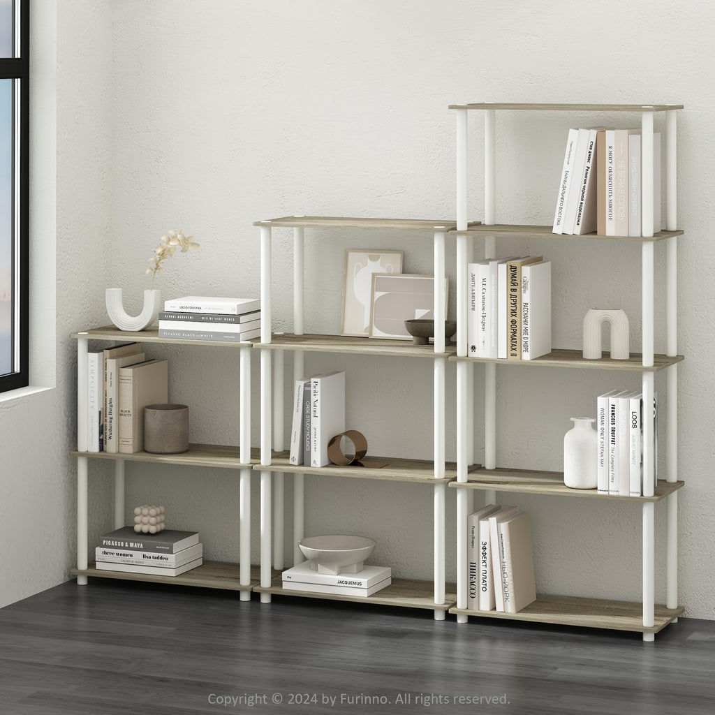 Furinno Turn-N-Tube Book Shelf, 4-Tier Bookshelf, Bookcase with Multipurpose Compact Display Rack, 11.6 x 23.6 x 43.2, for Living Room, Bedroom, Home Office, Americano/Black