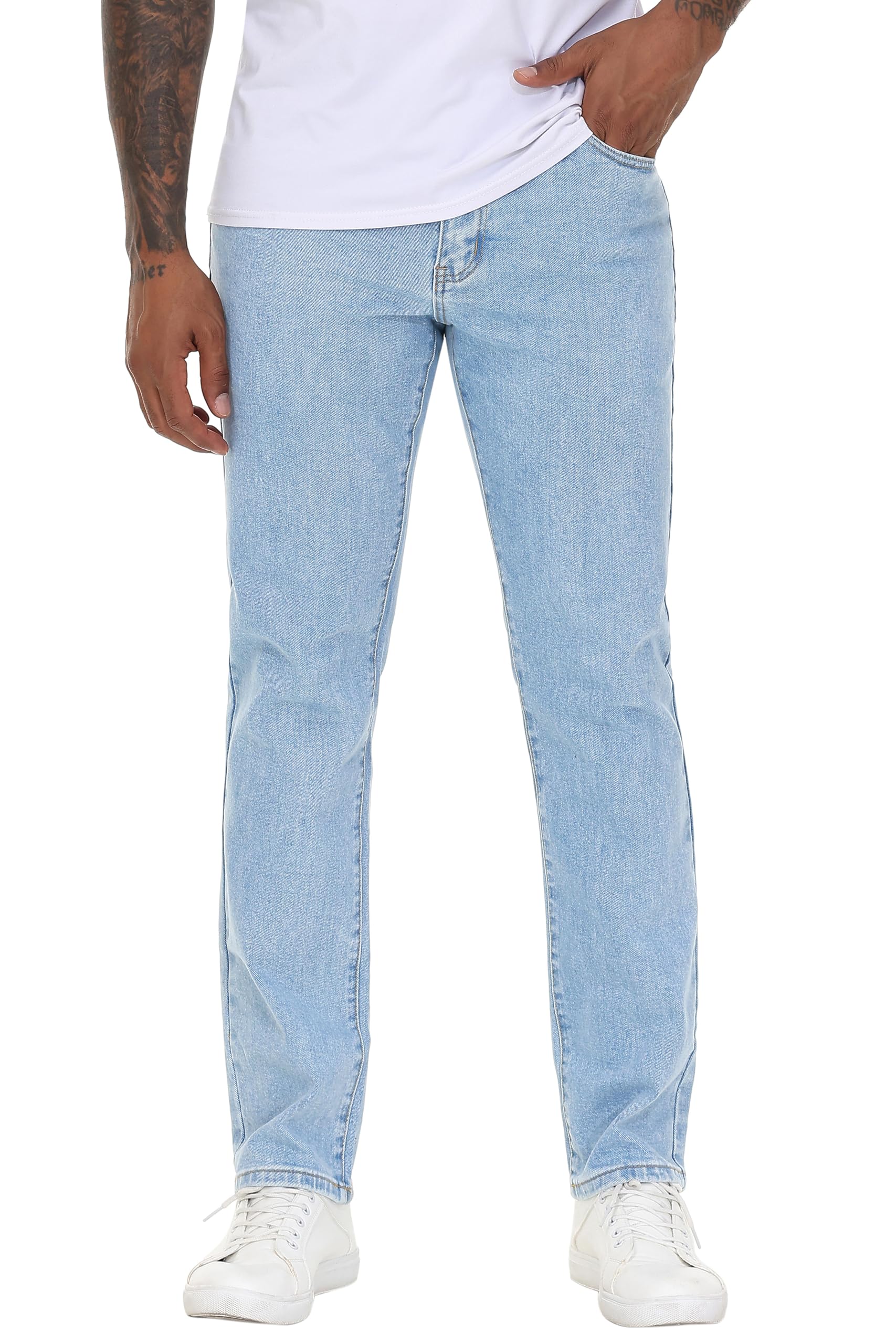 MZNBURAM Men's Stretch Regular Fit Straight-Leg Cotton Fashion Comfort Flex Waist Denim Pants Jeans
