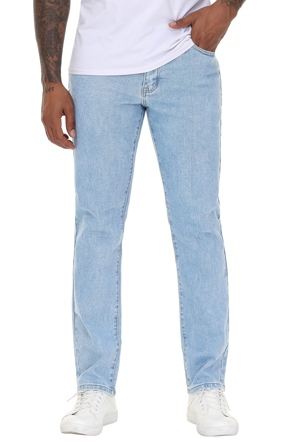 MZNBURAM Men's Stretch Regular Fit Straight-Leg Cotton Fashion Comfort Flex Waist Denim Pants Jeans
