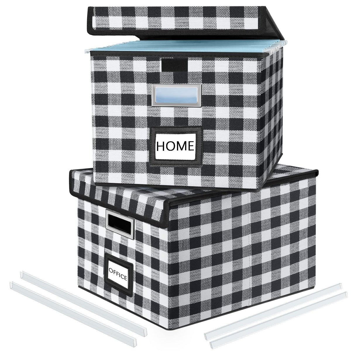 File Organizer Box with Lid, Collapsible Faux Leather Hanging File Folder Box Organizer with Plastic Slides, Decorative Home/Office Filing System Boxes for File and Folders Storage