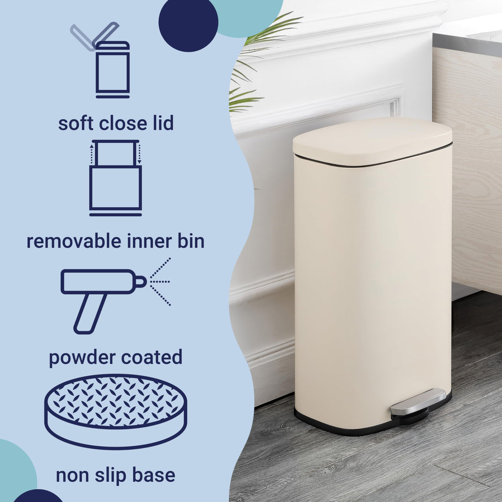 happimess HPM1011B Curtis 8-Gallon Step-Open Trash Can with Soft-Close Lid, Modern, Minimalistic, Fingerprint Proof for Home, Kitchen, Laundry Room, Office, Bedroom, Bathroom, Black