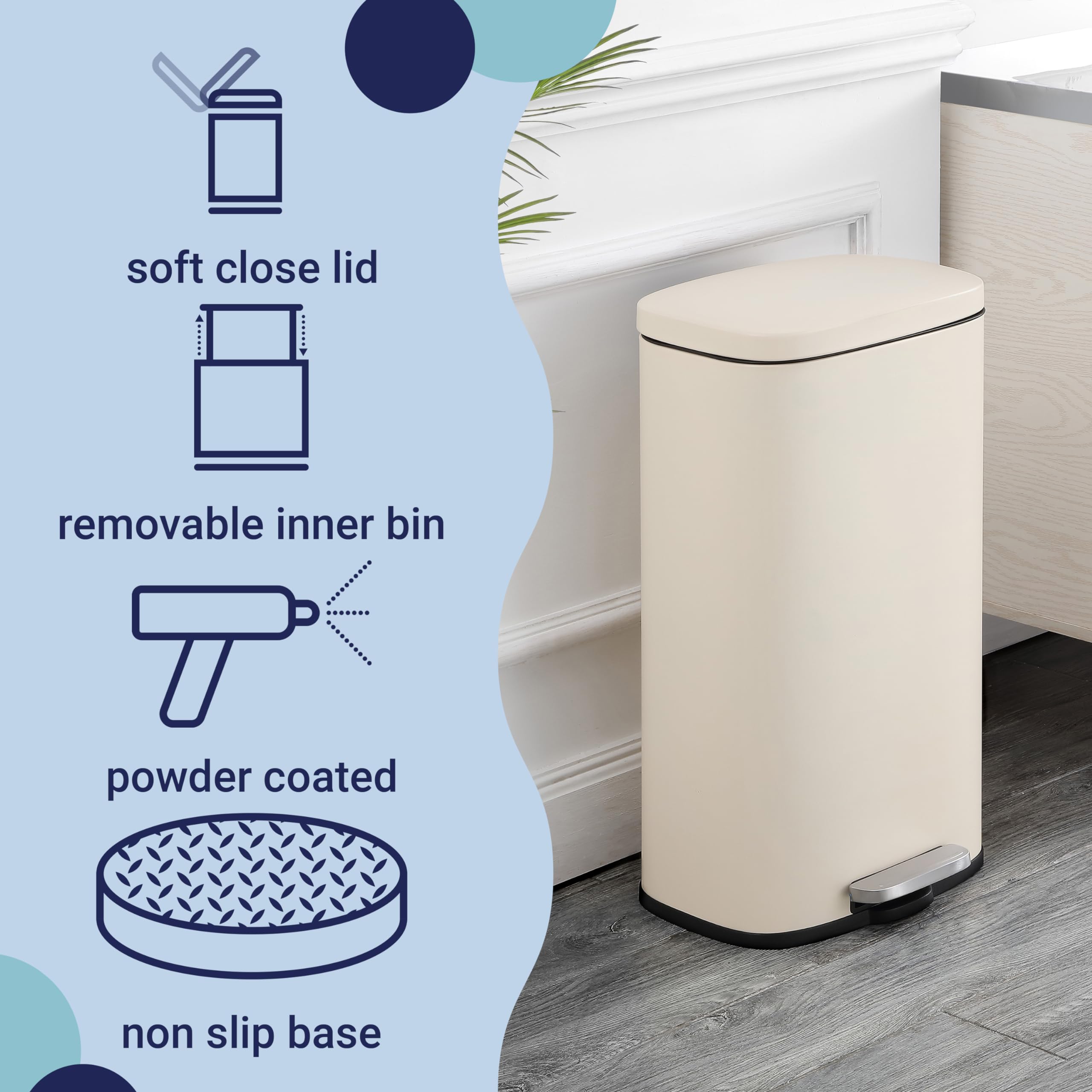 happimess HPM1011B Curtis 8-Gallon Step-Open Trash Can with Soft-Close Lid, Modern, Minimalistic, Fingerprint Proof for Home, Kitchen, Laundry Room, Office, Bedroom, Bathroom, Black