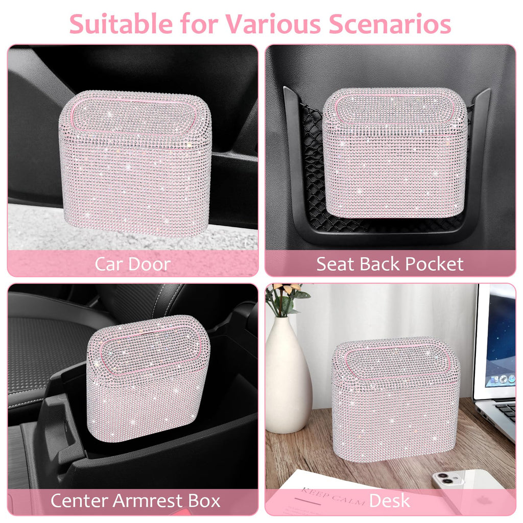 Accmor Car Trash Can with Lid, Mini Auto Dustbin Garbage Organizer with 30 Pcs Plastic Trash Bag, Automotive Garbage Container Bin for Vehicle, Home, Office