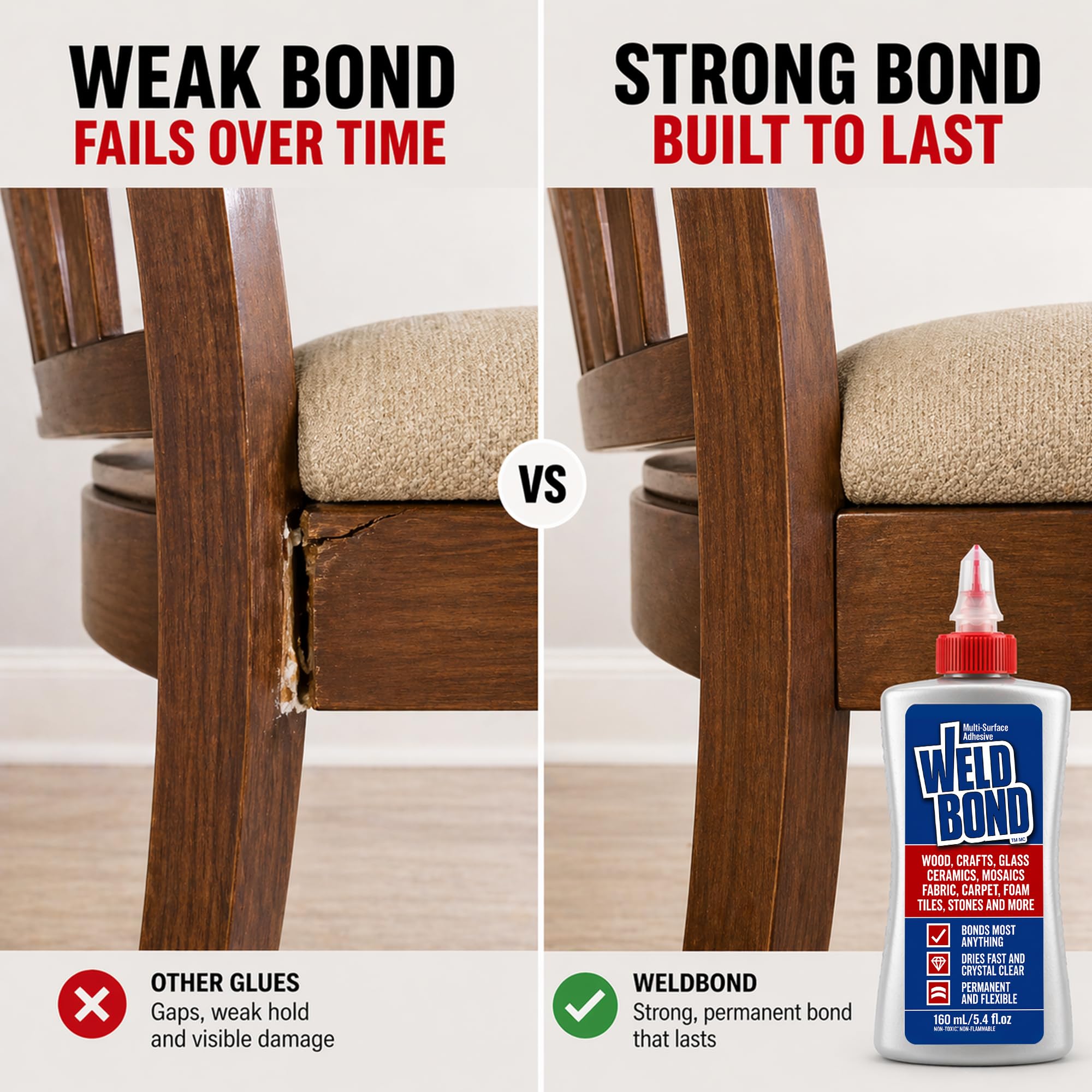 Weldbond Multi-Surface Strong Glue – Fast Drying Glue for Wood, Tile, Ceramic, Pottery, Glass & More – Heavy Duty Adhesive for Mosaic, Crafts, Wood Working & Repairs – 5.4oz (160ml), 1 Pack