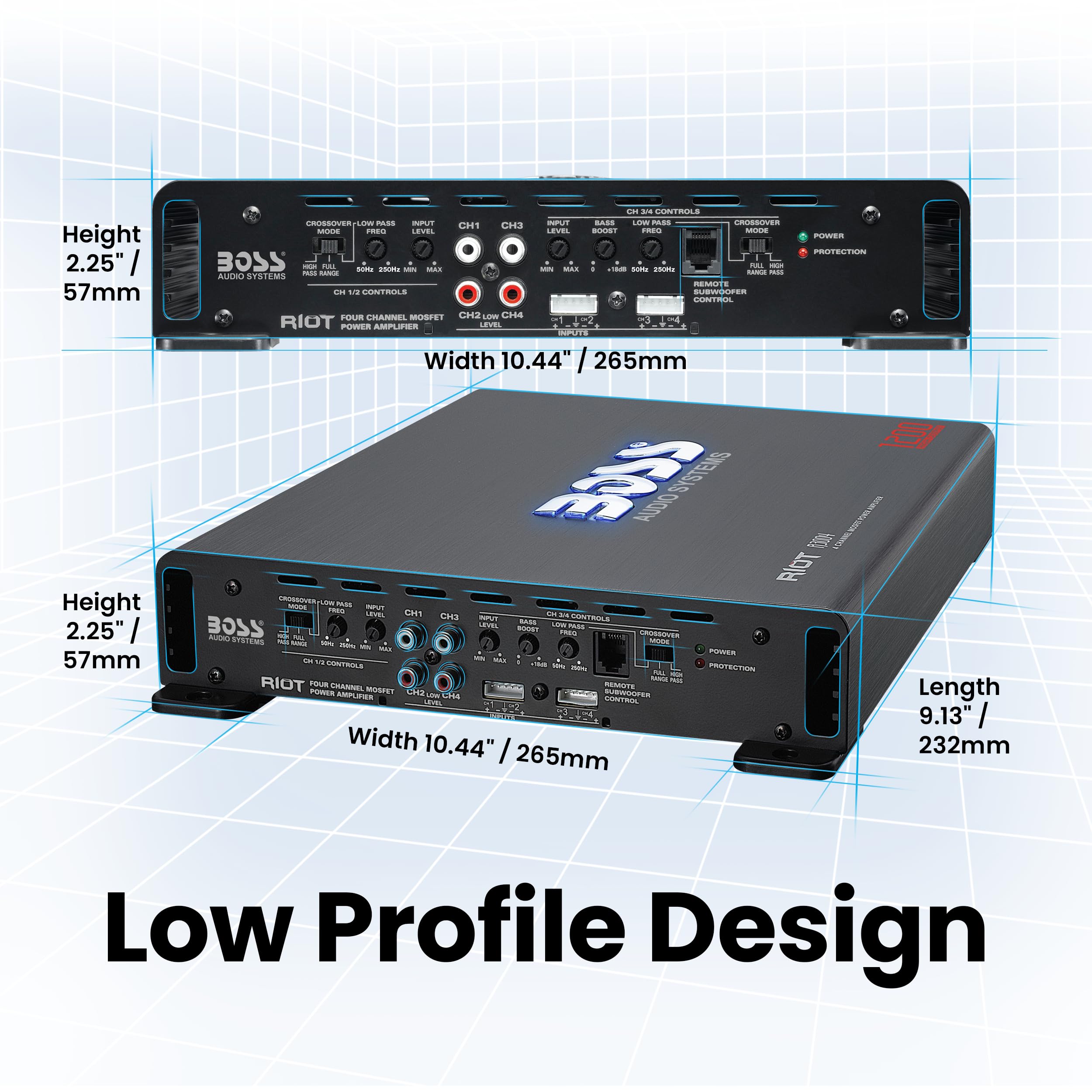 BOSS Audio Systems R1004 Riot Series 4 Channel Class A/B Car Amplifier - 400 High Output, IC (Integrated Circuit), Hook Up to Subwoofer for Bass