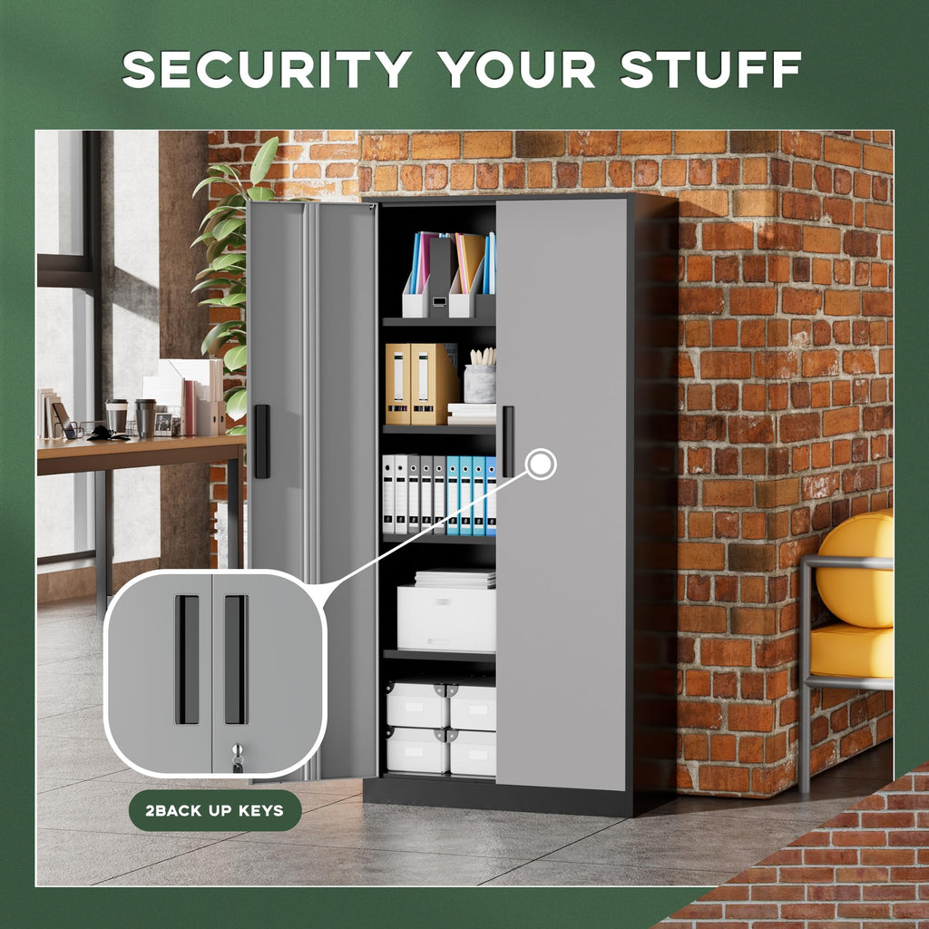 Greenvelly Metal Storage Cabinet, 36" Locking Storage Cabinet with Doors and Shelves, Lockable Storage Cabinets for Home Office, Utility Locker Cabinet, Steel Garage Cabinet with 2 Keys, Black