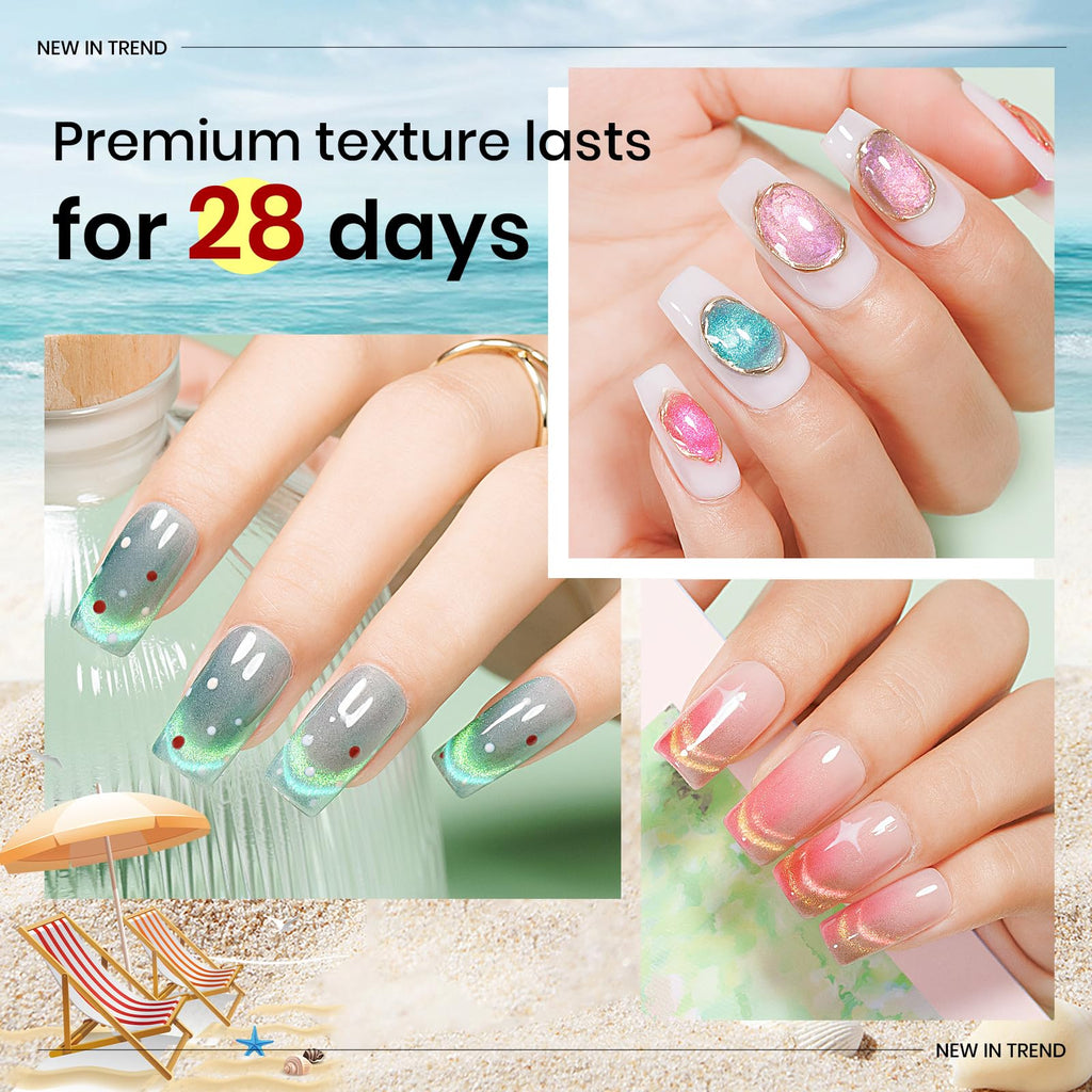 MIZHSE Cat Eye Gel Nail Polish, Moonlight Magnetic Gel Polish and Sheer Nude Nail Kit with 1 Magnet Stick, Glass Shiny Effect Silver Pink Purple Soak Off Manicure Home DIY