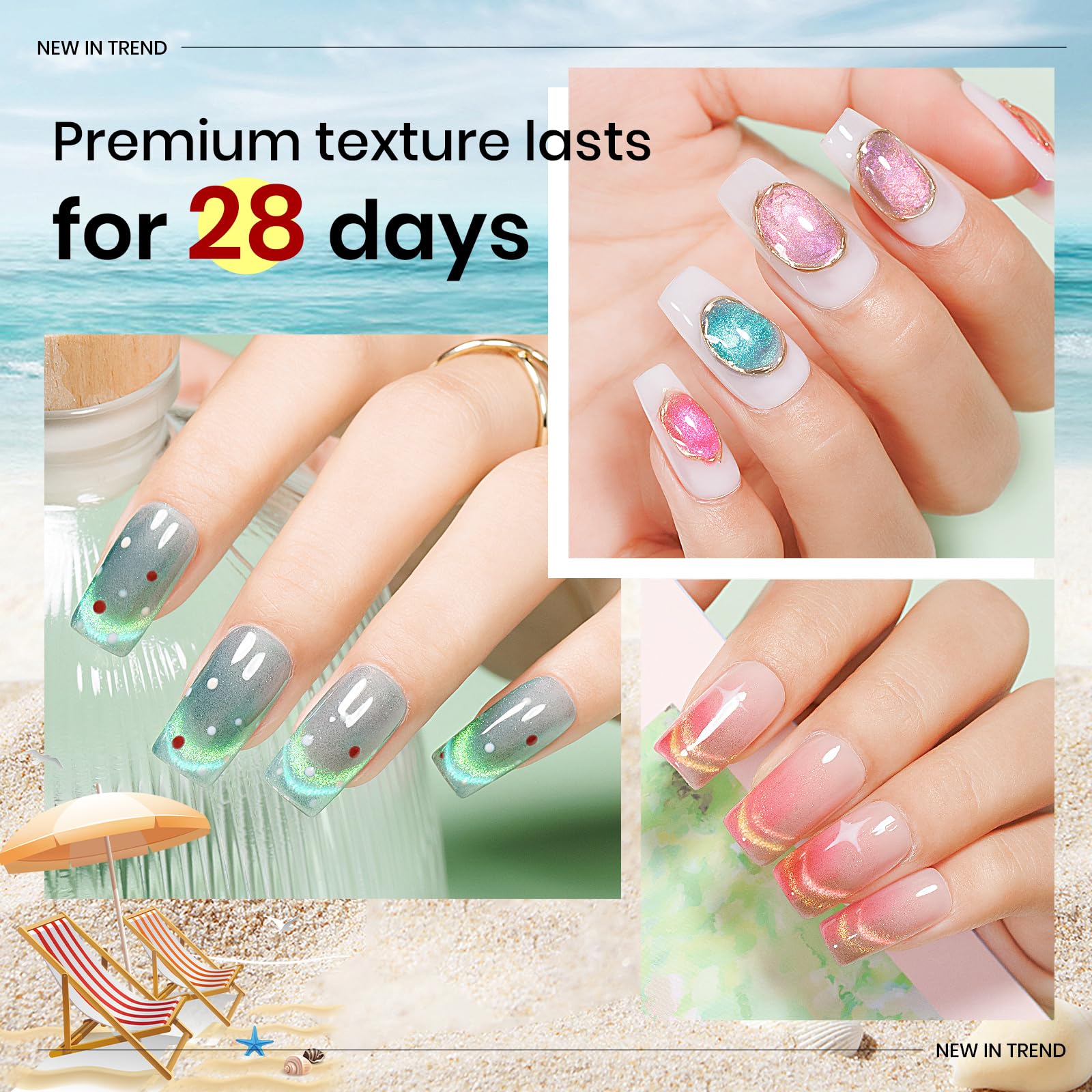 MIZHSE Cat Eye Gel Nail Polish, Moonlight Magnetic Gel Polish and Sheer Nude Nail Kit with 1 Magnet Stick, Glass Shiny Effect Silver Pink Purple Soak Off Manicure Home DIY
