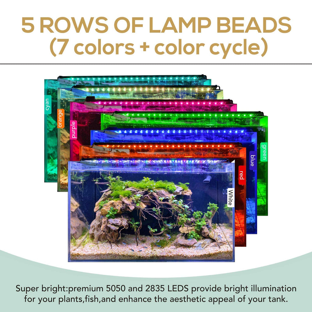 hygger Fish Aquarium LED Light, 14W 24/7 Lighting Sunrise-Daylight-Moonlight Mode DIY , Adjustable Timer/Brightness with Extendable Bracket 7 Colors for Planted Tank