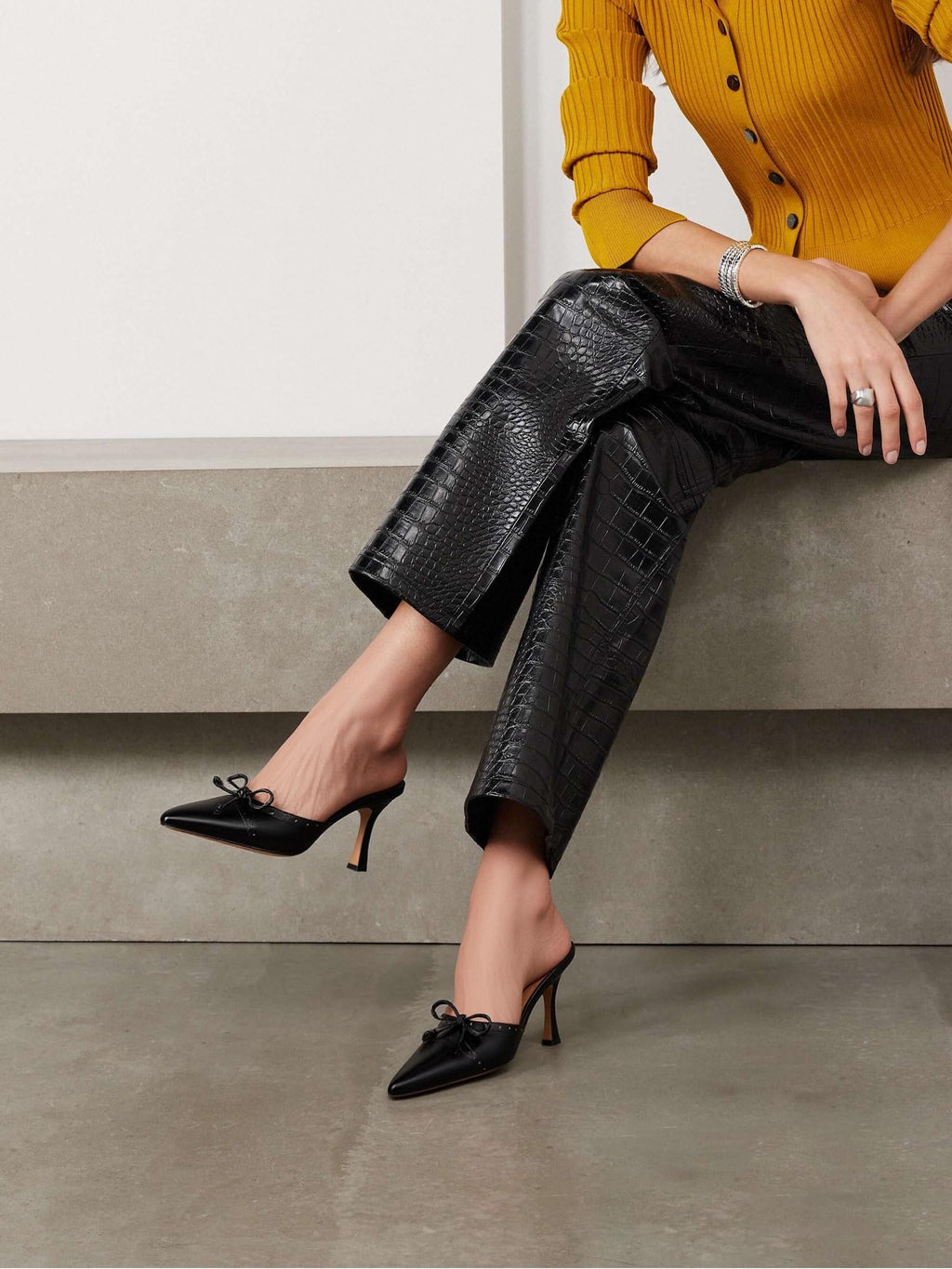 Kitten Heels for Women Closed Toe Heels Vintage Heeled Mules Sexy Pointy Studded Slip on Stiletto Dressy Pumps
