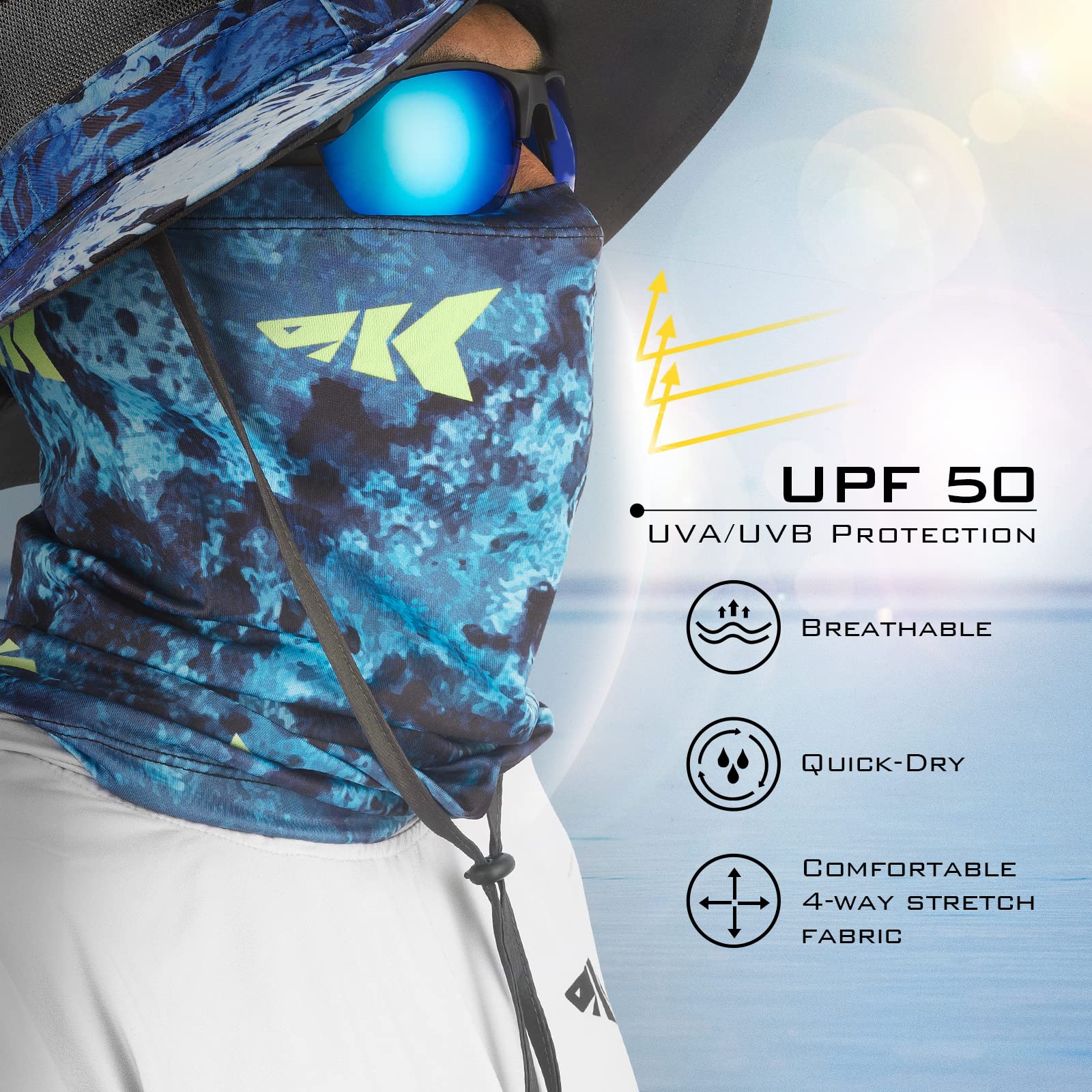 KastKing Sol Armis Neck Gaiter - UPF 50 Face Mask - UV Sun Protection Mask for Men & Women, Fishing, Hiking