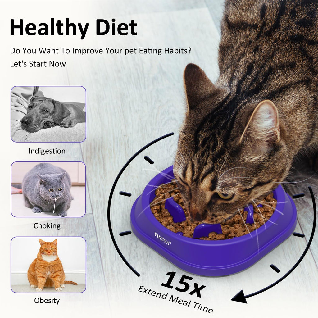 YINEYA 2PCS Anti-Choking Slow Feeder Dog Bowls Small Size Dog, Slow Feeder Cat Bowl, Supplies and Puzzle for Pet