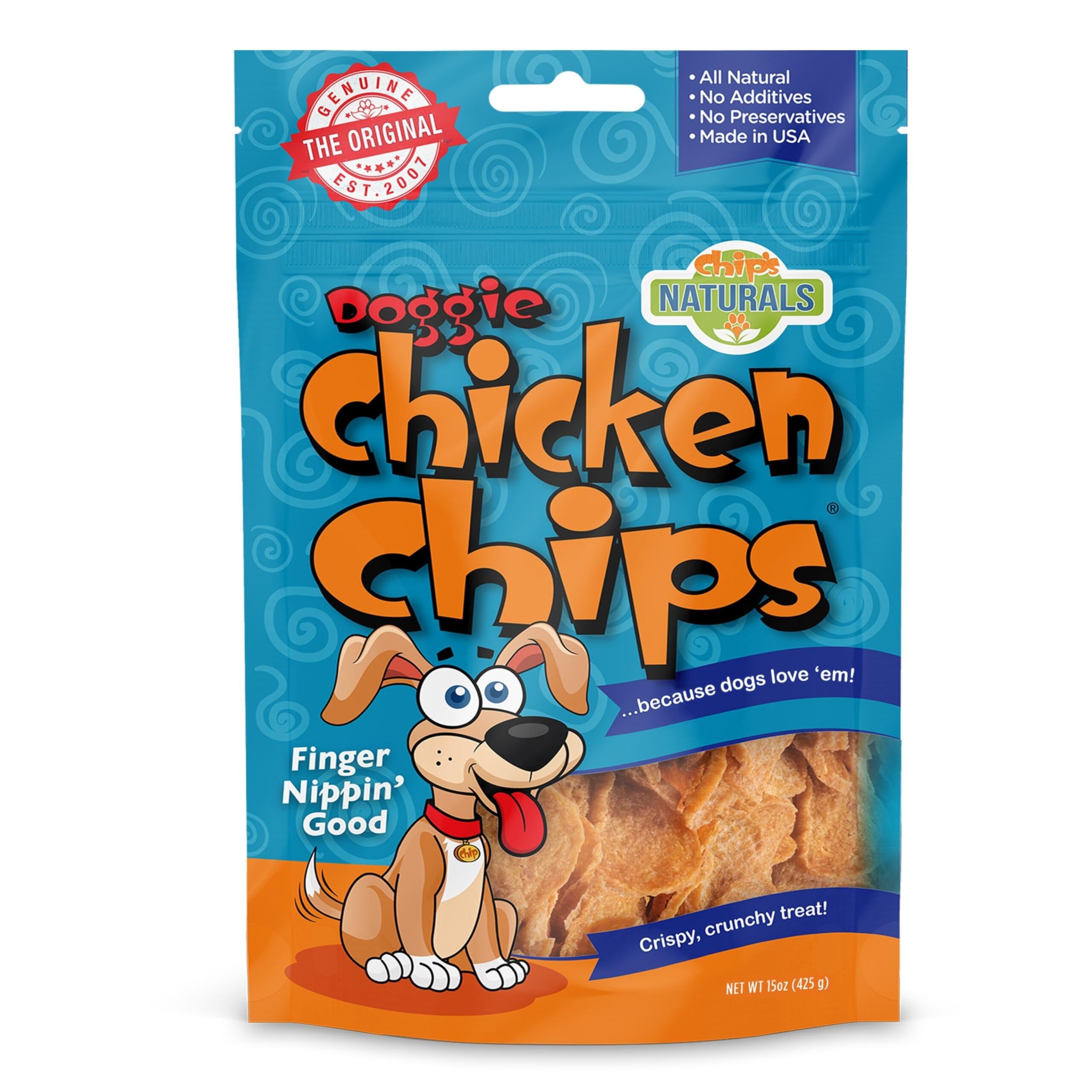 Chip's Naturals Doggie Chicken Chips Small 4 oz All Natural High Protein Low Calorie Healthy Dog Treats, Grain Free Gluten Free USDA Inspected & Approved Chicken Treat for Dogs, Pet Supplies