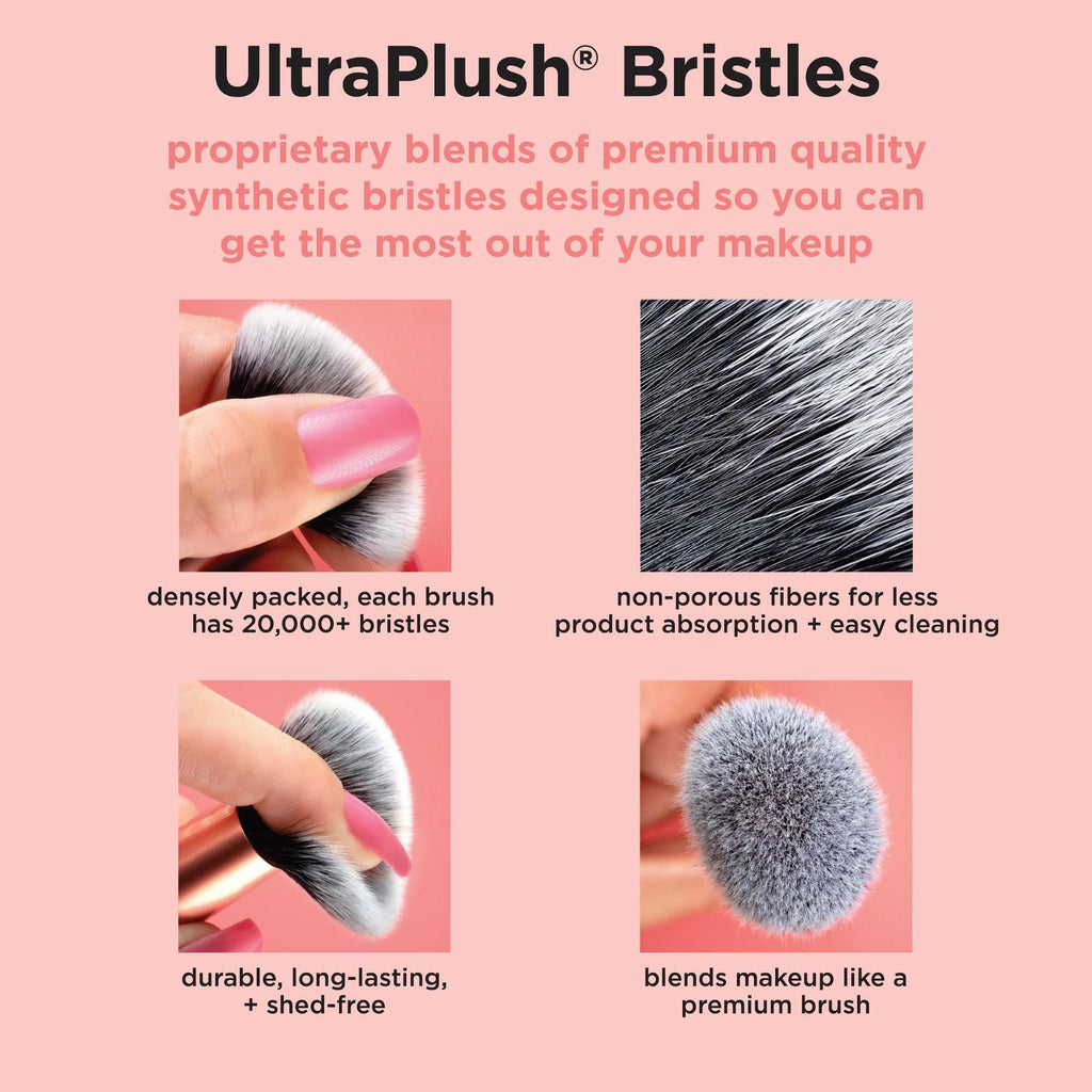 Real Techniques 11 Piece Travel Fantasy Mini Brush Set, Travel Size Makeup Brushes For Foundation Eyeshadow, Powder, Blush, Contour, & Concealer, Makeup Bag Included, Gift Set, Cruelty-Free