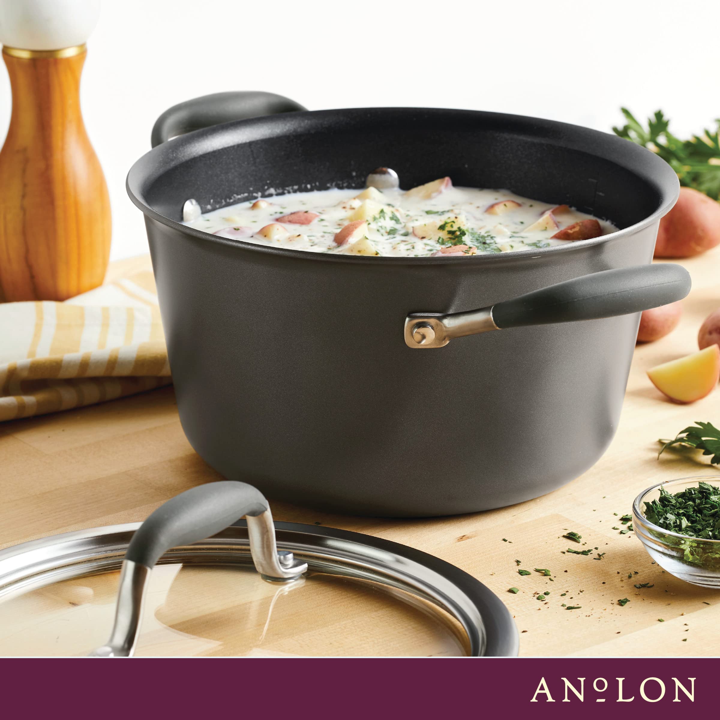Anolon Advanced Home Hard Anodized Nonstick Sauce Pan/Saucepan with Straining and Lid, 2 Quart (2 Qt Straining Saucepan, Indigo)