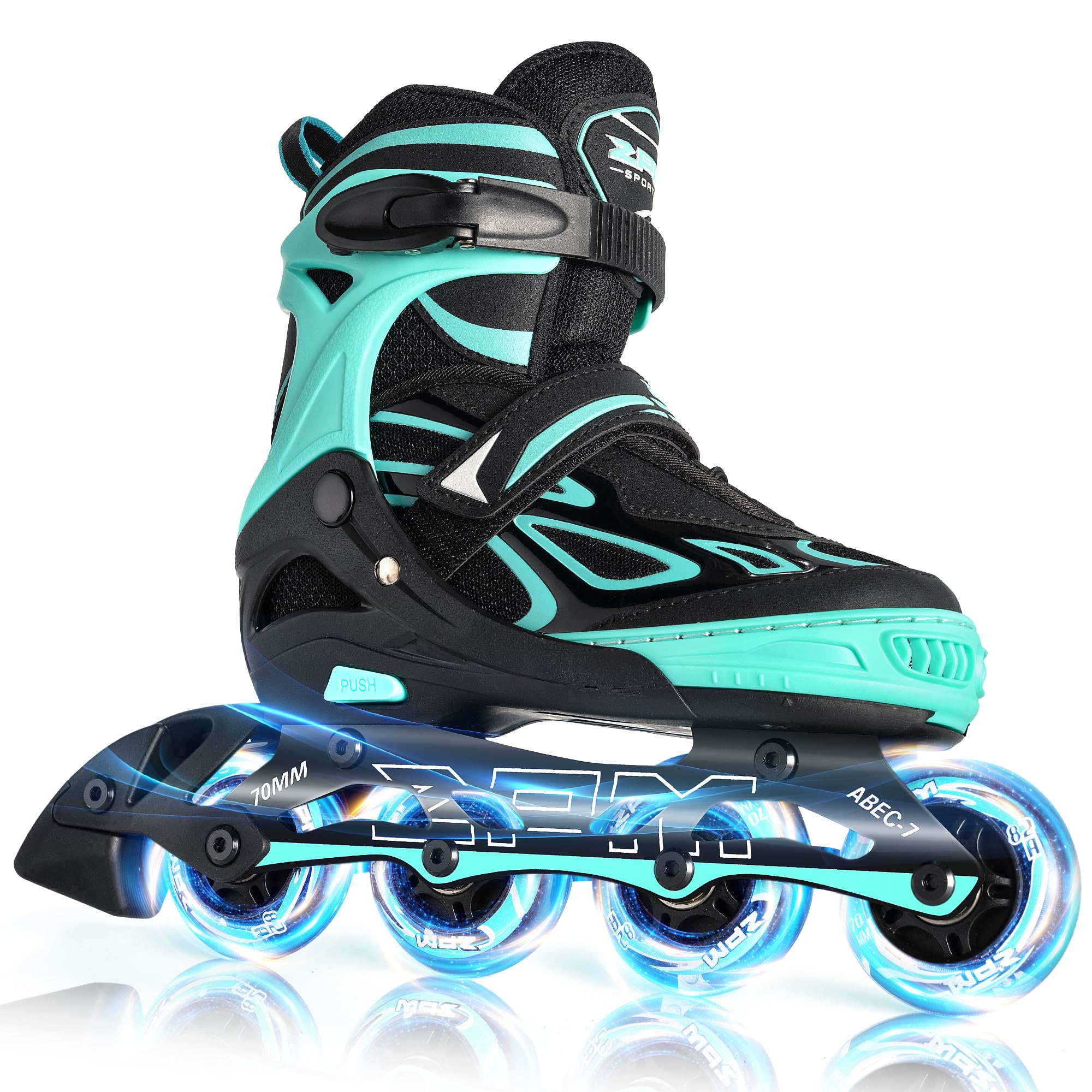 2PM SPORTS Vinal Girls Adjustable Flashing Inline Skates, All Wheels Light Up, Fun Illuminating Skates for Kids Men Adult Women and Boys