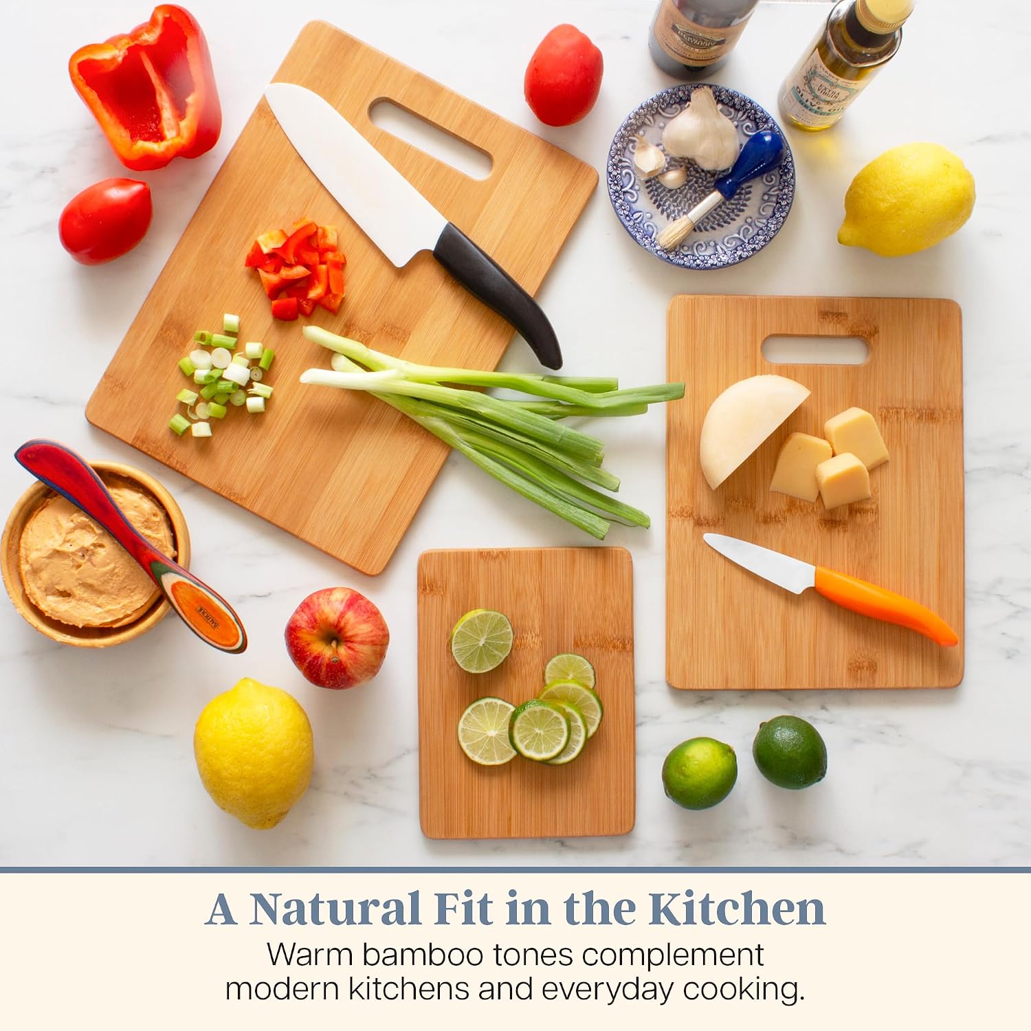 Totally Bamboo 3-Piece Bamboo Cutting Board Set, Wood Cutting Boards for Kitchen, Reversible Chopping Boards in Small, Medium, and Large Sizes