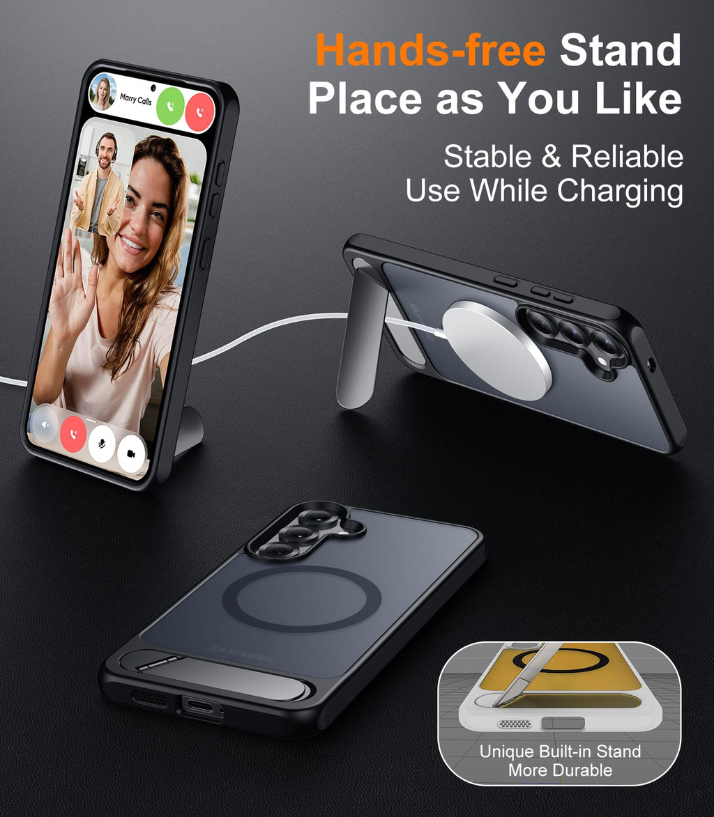 for Samsung Galaxy Z Fold 8 Case,[Compatible with MagSafe][Built-in HD Screen Protector & Kickstand][Hinge Protection]Translucent Matte Full-Body Shockproof Phone Case for Galaxy Z Fold 8,Black