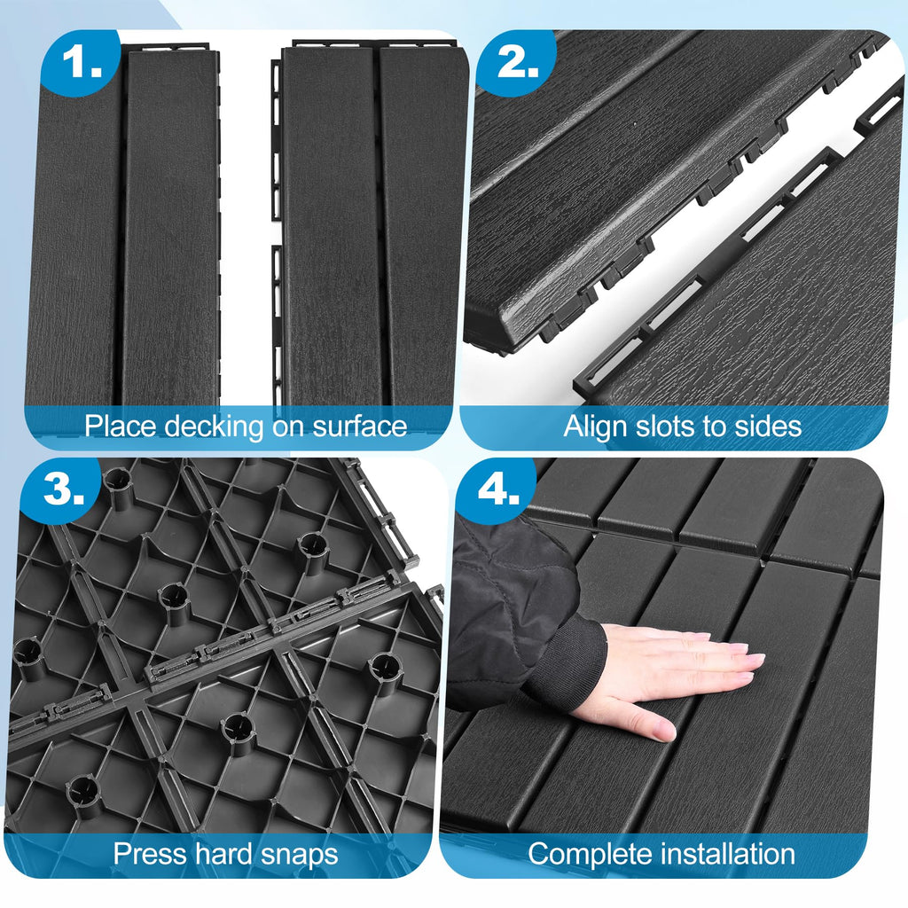 ToLanbbt Modular Interlocking Cushion 8P 11.8" x 11.8" Interlocking Rubber Floor Drain Holes Non-Slip Splicing Drainage Mats for Deck, Shower, Kitchen, Drain Pool, Sauna Bath, Indoor Outdoor (Black)