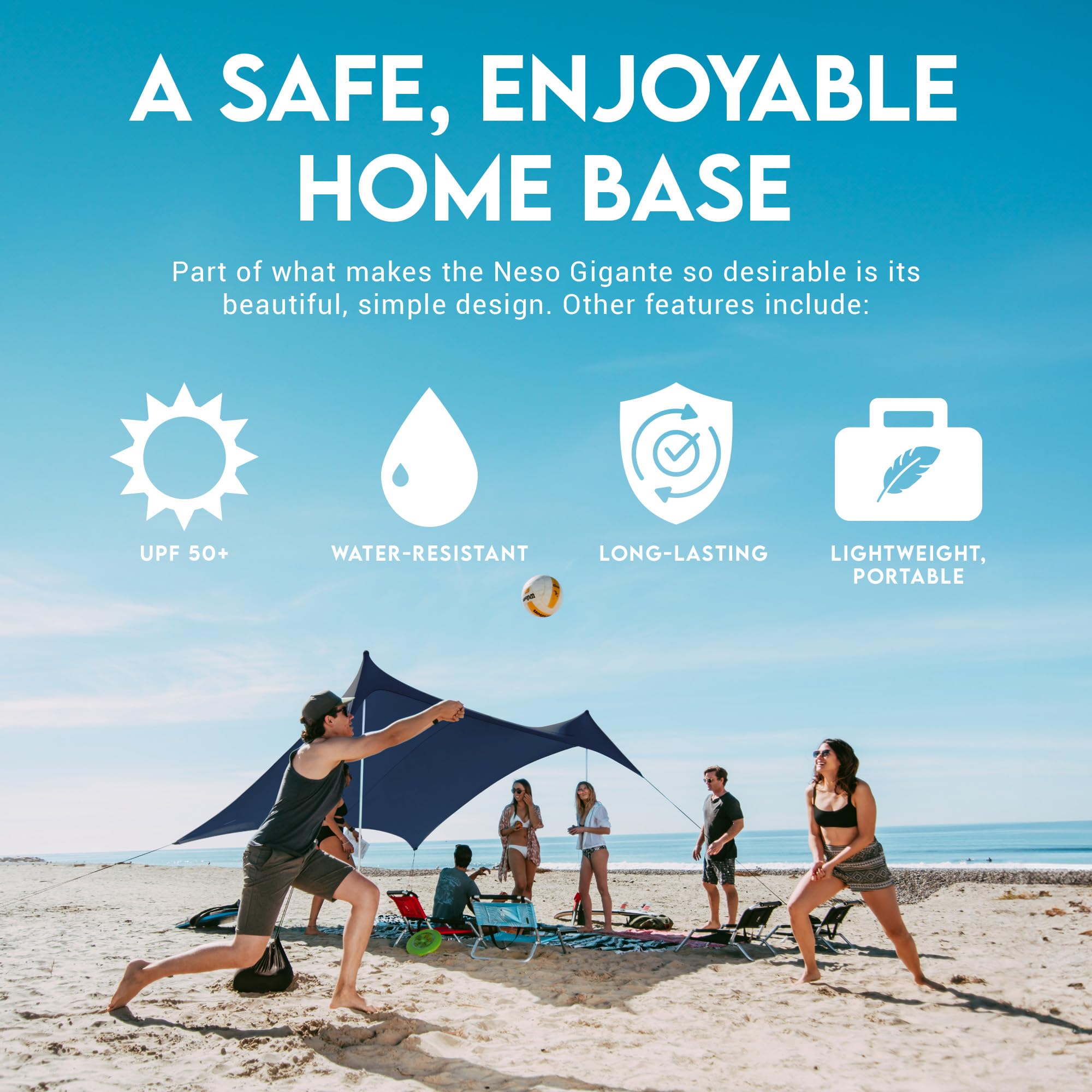 Neso Gigante Portable Beach Tent Sun Shelter - Lightweight Beach Shade Canopy - Easy Setup for Family Outings - Patented Reinforced Corners - UPF 50+ - 8ft Tall, 11 x 11ft - Save The Whales
