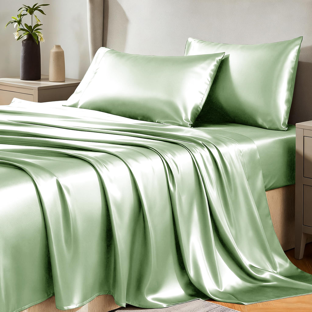 CozyLux Satin Sheets Twin Sheet Set - Silky Soft Bedding Similar to Silk, 3 Piece Sheets for Hair and Skin, Deep Pocket with All-Around Elastic, Home Decor for Bedroom, Black