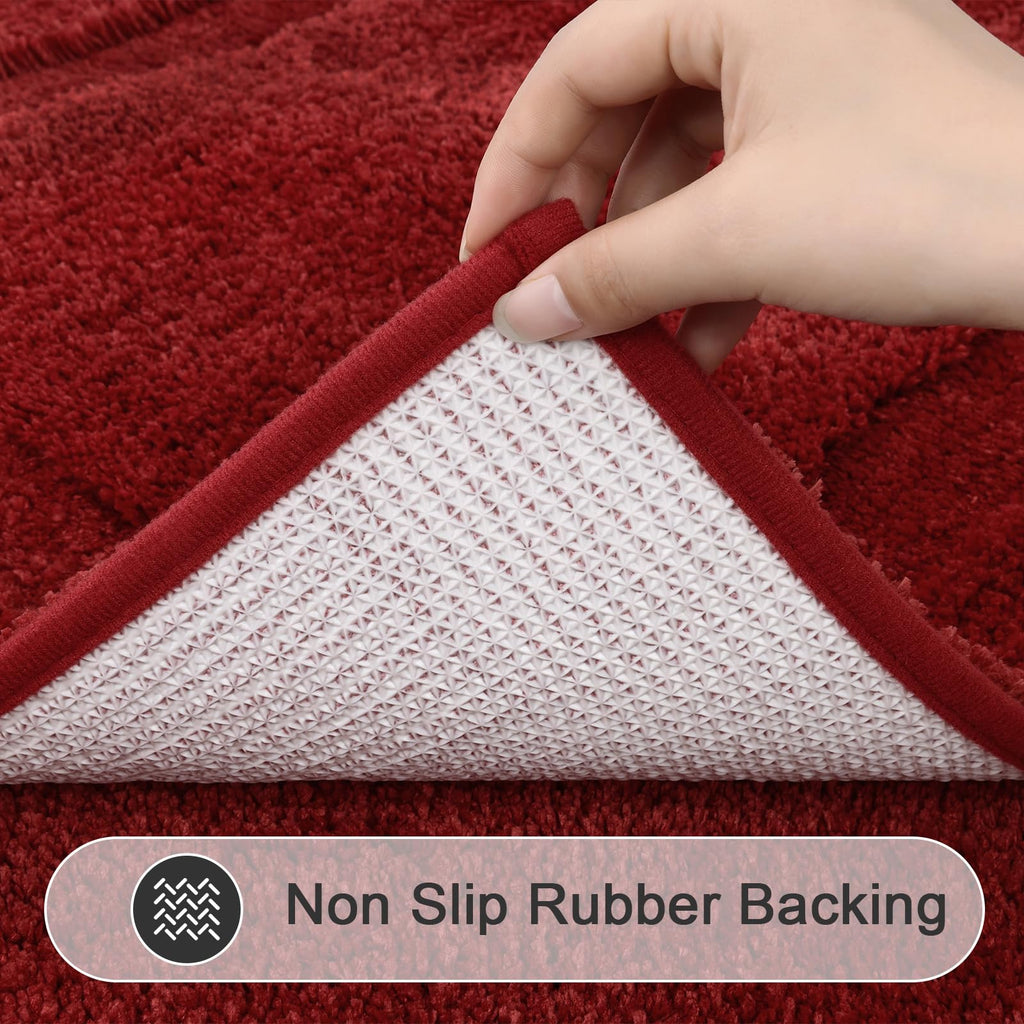 SHACOS Black Bathroom Rugs Sets 3 Piece, 16"x24" + 20"x32" Non Slip Bath Mat and 20"x24" Toilet Rugs U Shaped Washable, Soft Fluffy Water Absorbent Bath Rugs for Bathroom