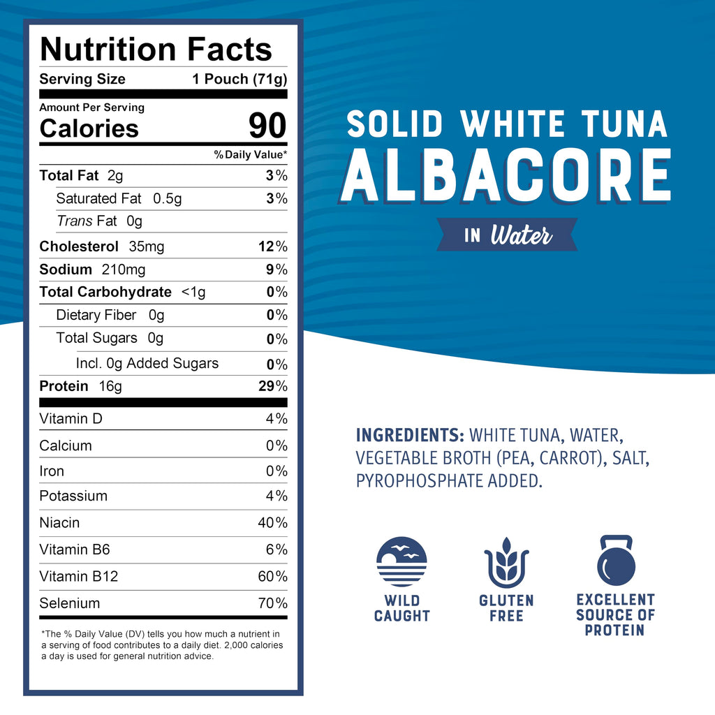 Bumble Bee Lemon & Garlic Seasoned White Albacore Tuna in Water, 2.5 oz Pouch - Wild Caught Tuna - 15g Protein per Serving, High in Omega-3s - Non-GMO, Gluten Free - No Draining Required
