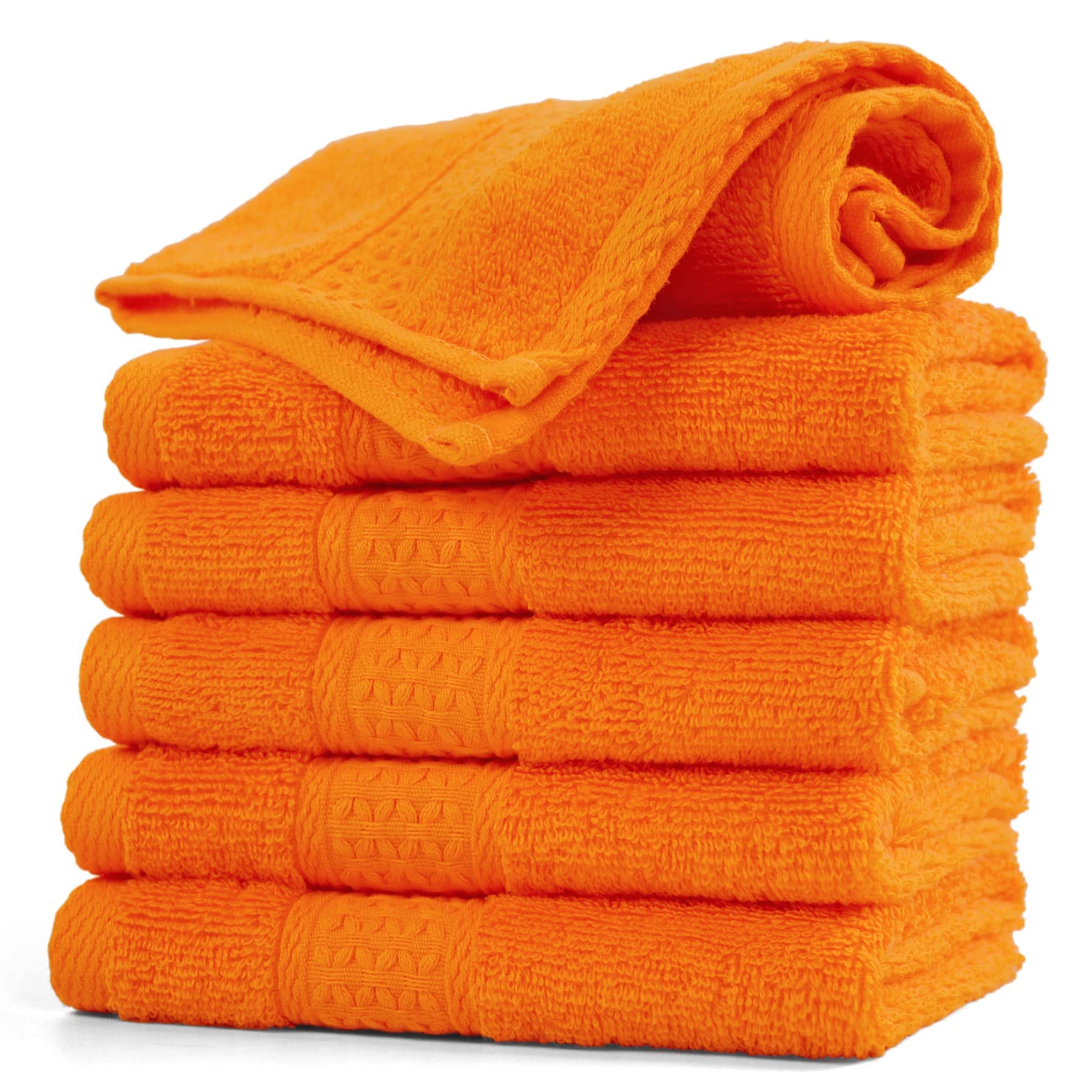 Cleanbear Face-Cloth Washcloths Set,100% Cotton, High Absorbent, 6-Pack 6 Colors, Size13 x13-deep Color