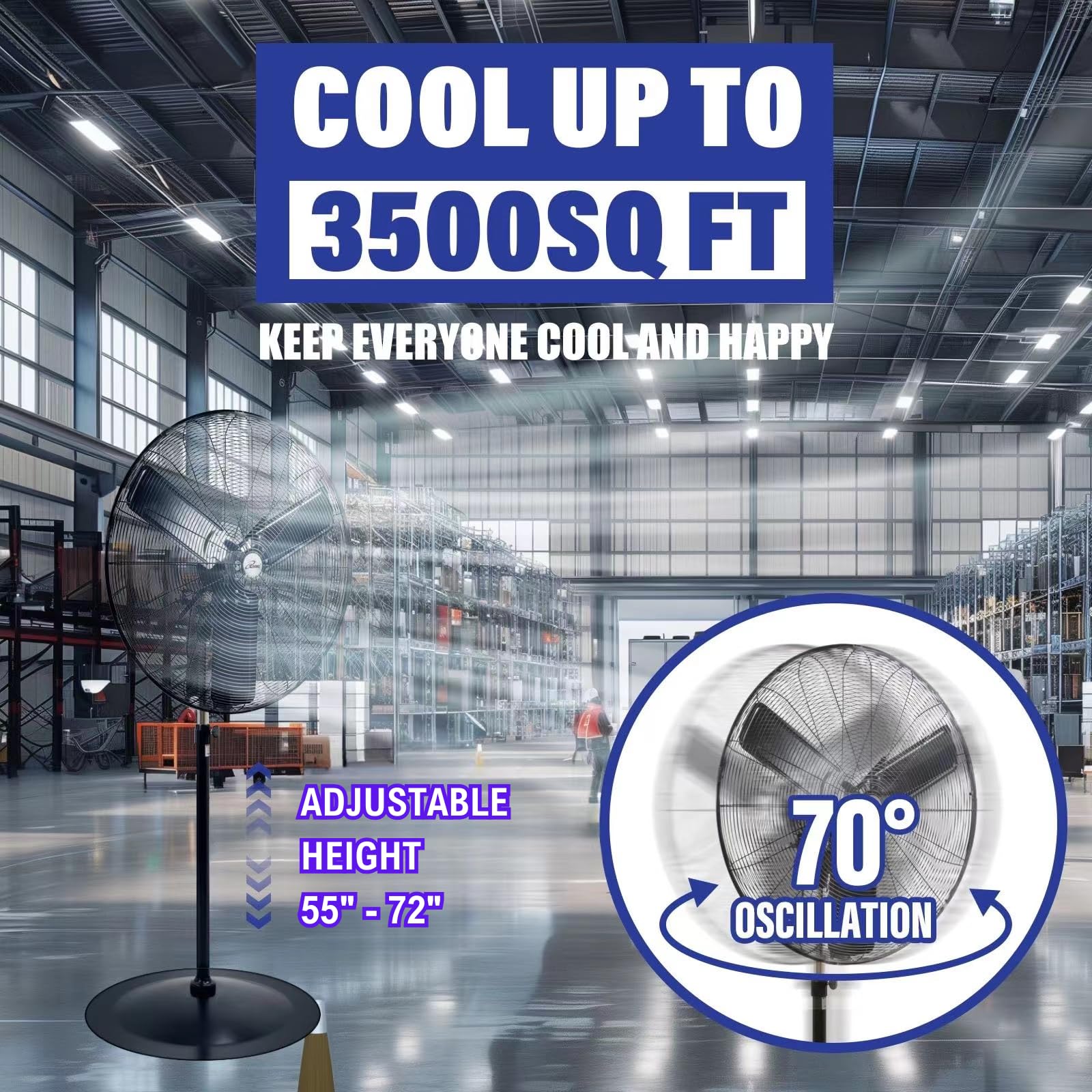 iLiving ILG8P30-72 Commercial Pedestal Floor Fan, 30-Inch, Industrial Heavy Duty Floor Standing Fan with 7261 CFM, Perfect for Home, Shop, Bedroom, Gym, Garage, Black