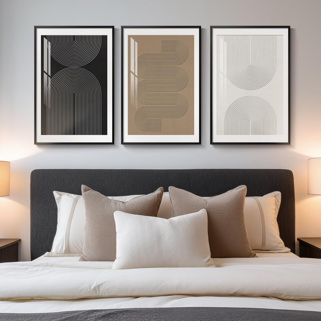 Framed Black and White Modern Abstract Wall Art, 3 Piece Canvas Prints Paintings Artwork for Walls, Minimalist Black White Grey Pictures for Living Room Dining Room Bedroom Office Wall Decor 16x24 In