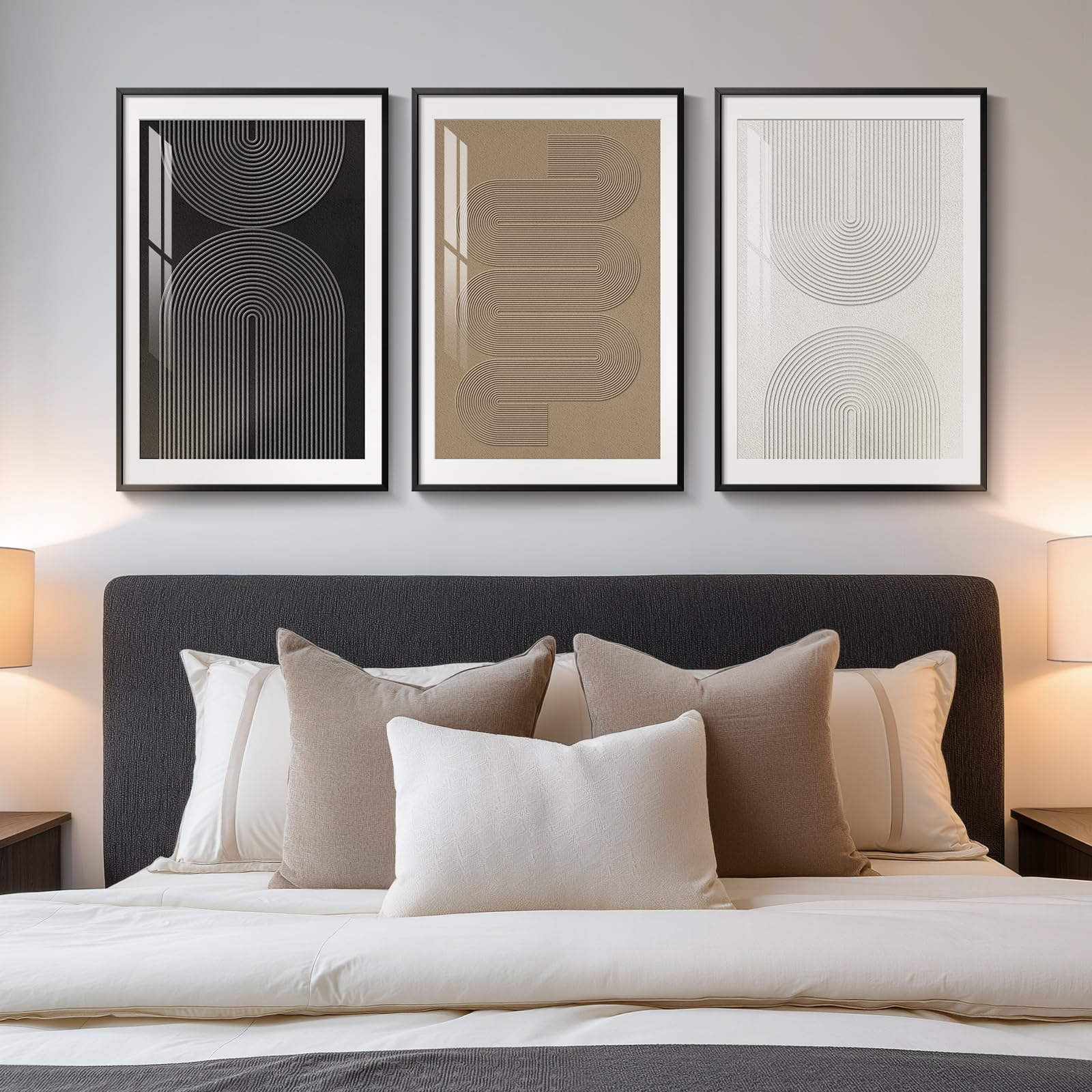 Framed Black and White Modern Abstract Wall Art, 3 Piece Canvas Prints Paintings Artwork for Walls, Minimalist Black White Grey Pictures for Living Room Dining Room Bedroom Office Wall Decor 16x24 In