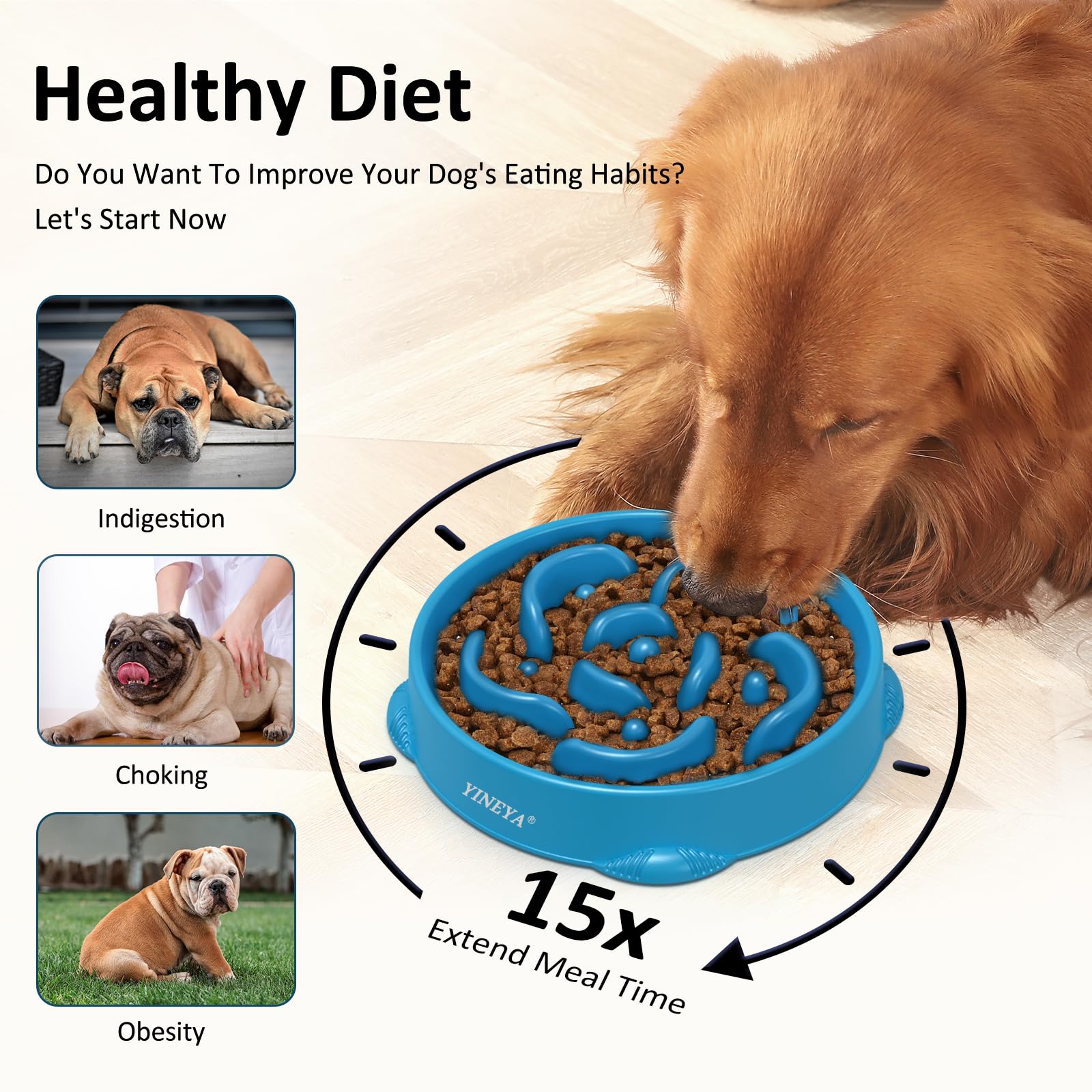 YINEYA 2PCS Anti-Choking Slow Feeder Dog Bowls Small Size Dog, Slow Feeder Cat Bowl, Supplies and Puzzle for Pet