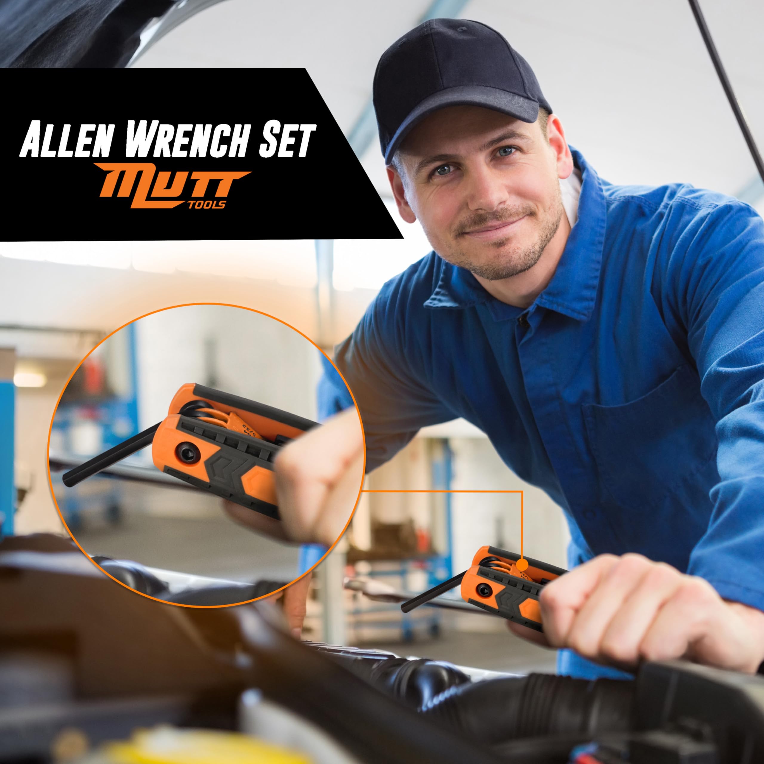 Mutt Tools 17pc Folding Allen Key Set - SAE & Metric Hex Wrench Set with Color-Coding - Compact Allen Wrench Tool for Bikes, DIY, Archery - Keys with Size Markings