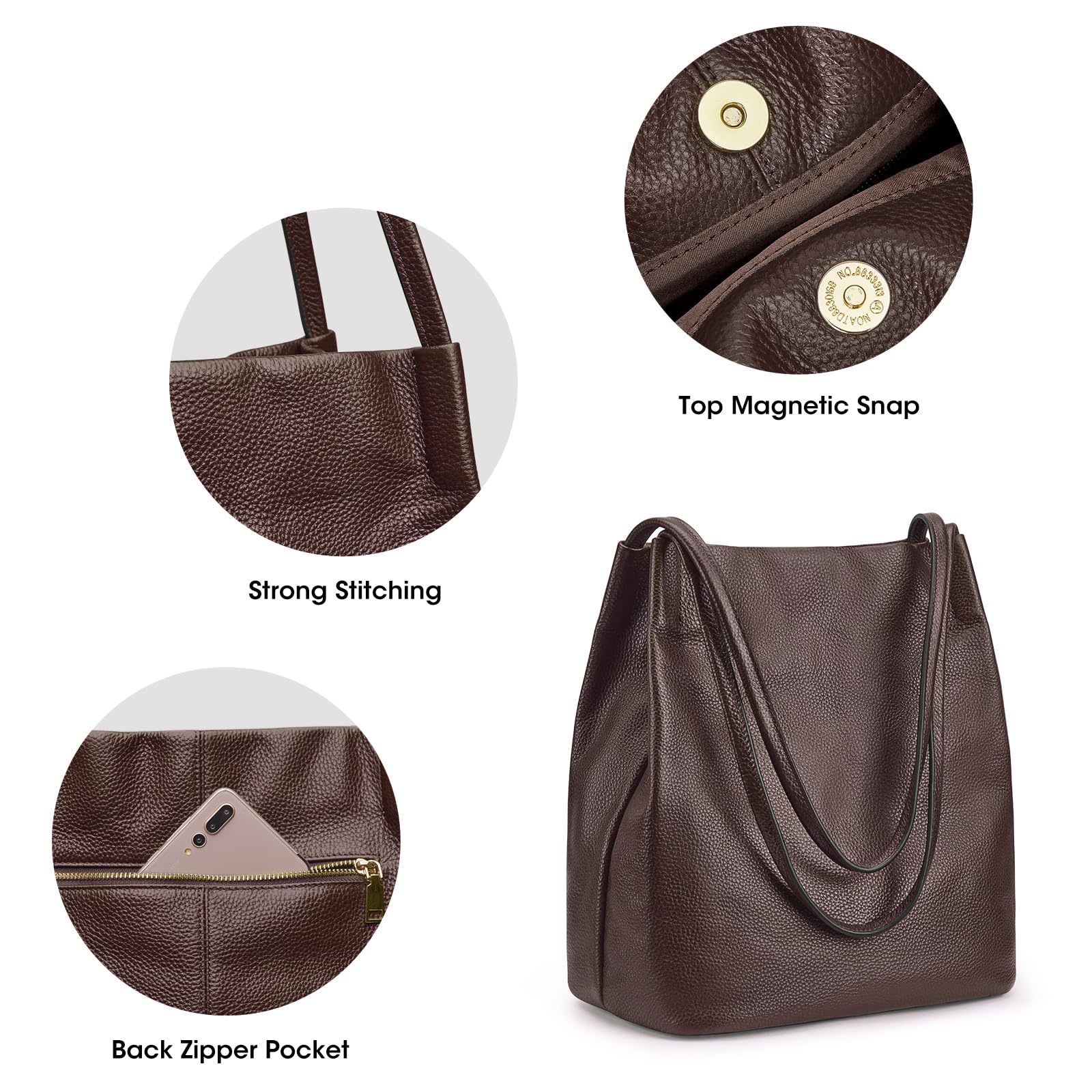 Kattee Women Soft Genuine Leather Totes Shoulder Bag Purses and Handbags with Top Magnetic Snap Closure