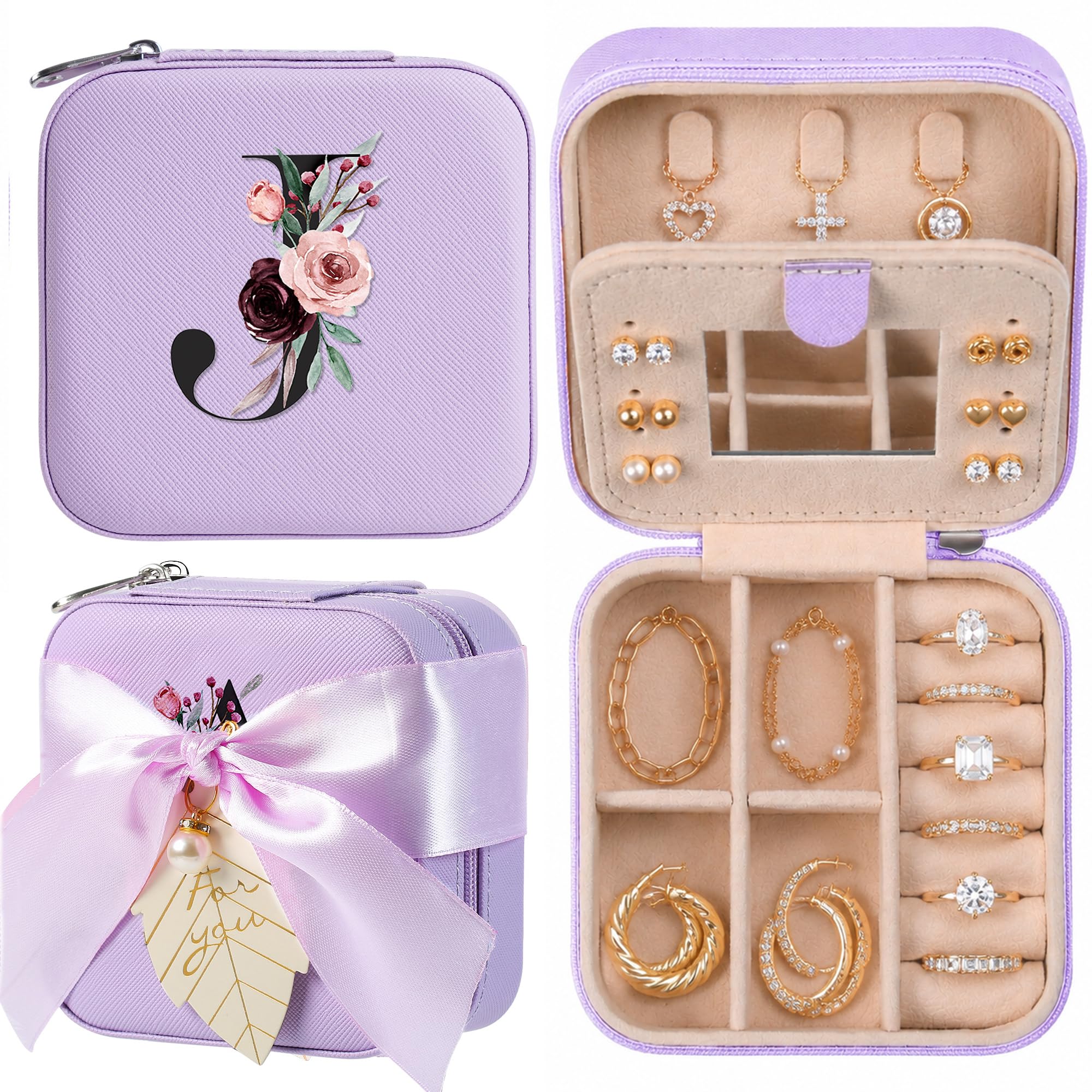 AYGXU Travel Jewelry Box for Women and Girls - Small Case With Initial A-Z - Teacher Gifts