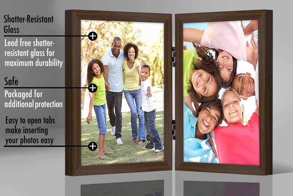 Americanflat Hinged 4x6 Picture Frame with Shatter-Resistant Glass - Double Picture Frames with Engineered Wood - Signature Collection - Photo Frame for Tabletop Display - Black