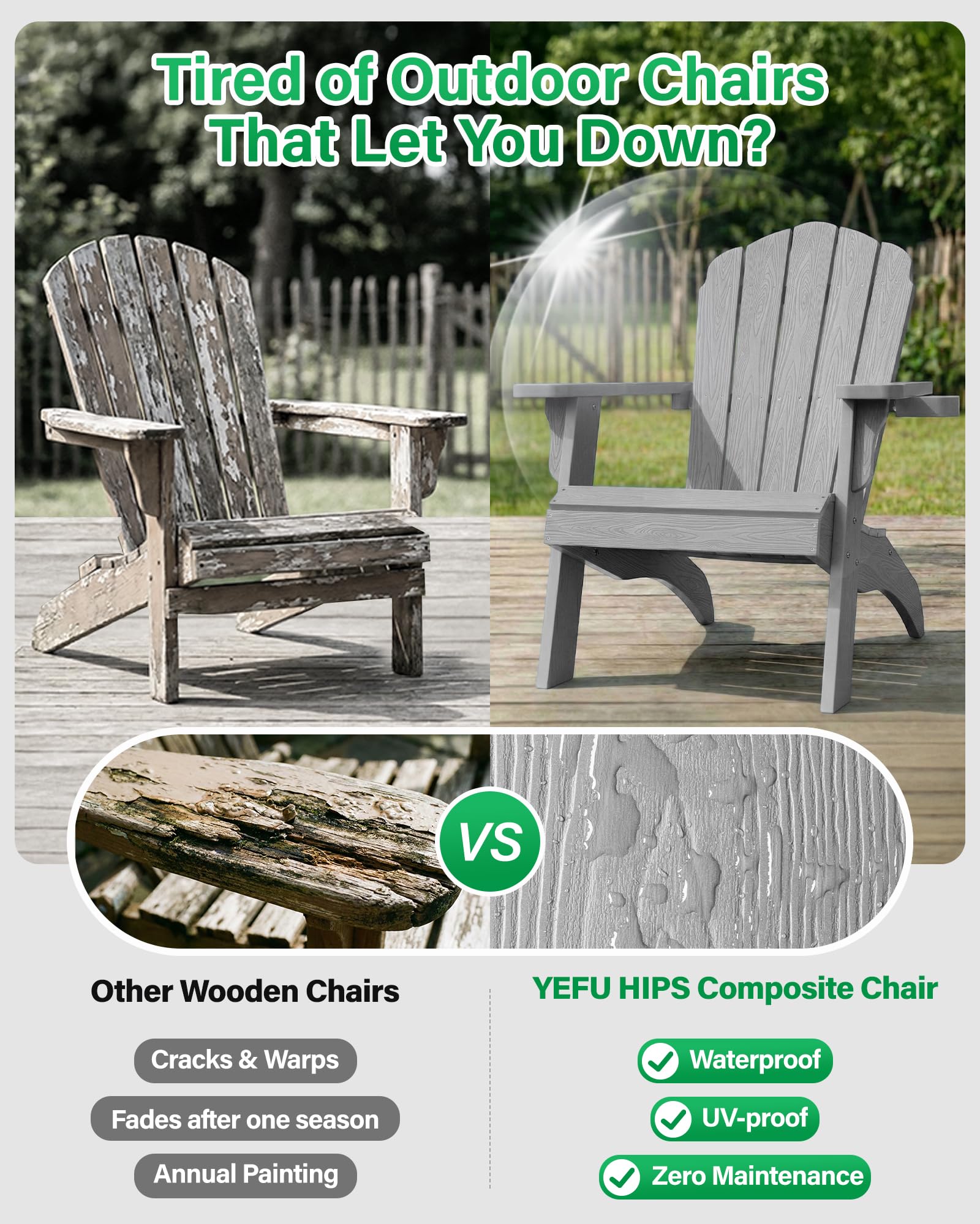 YEFU Oversized Plastic Adirondack Chair Set of 2 with Cup-Holder (Large Dual-Purpose), Weather Resistant, Poly Lumber Outdoor Chairs Duty Rating Widely Used in Patio, Lawn, Outside, Deck Chairs-Black