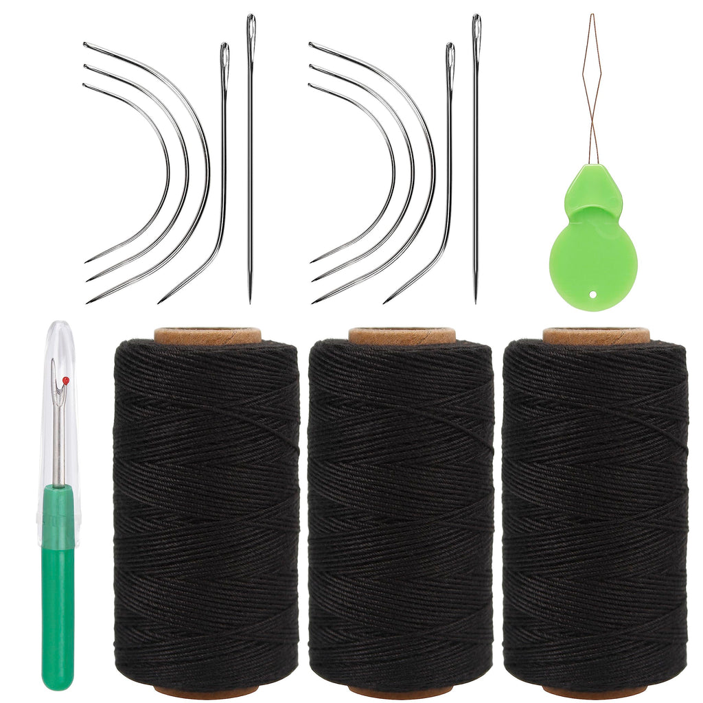 Lusecarl Polyester Thread 110 Yards Each Spool for Hair Extensions 3 Rolls Hair Weave Sewing Threads for Hand Sewing, Hair Extensions, Making Wigs DIY (3 Thread, Black)