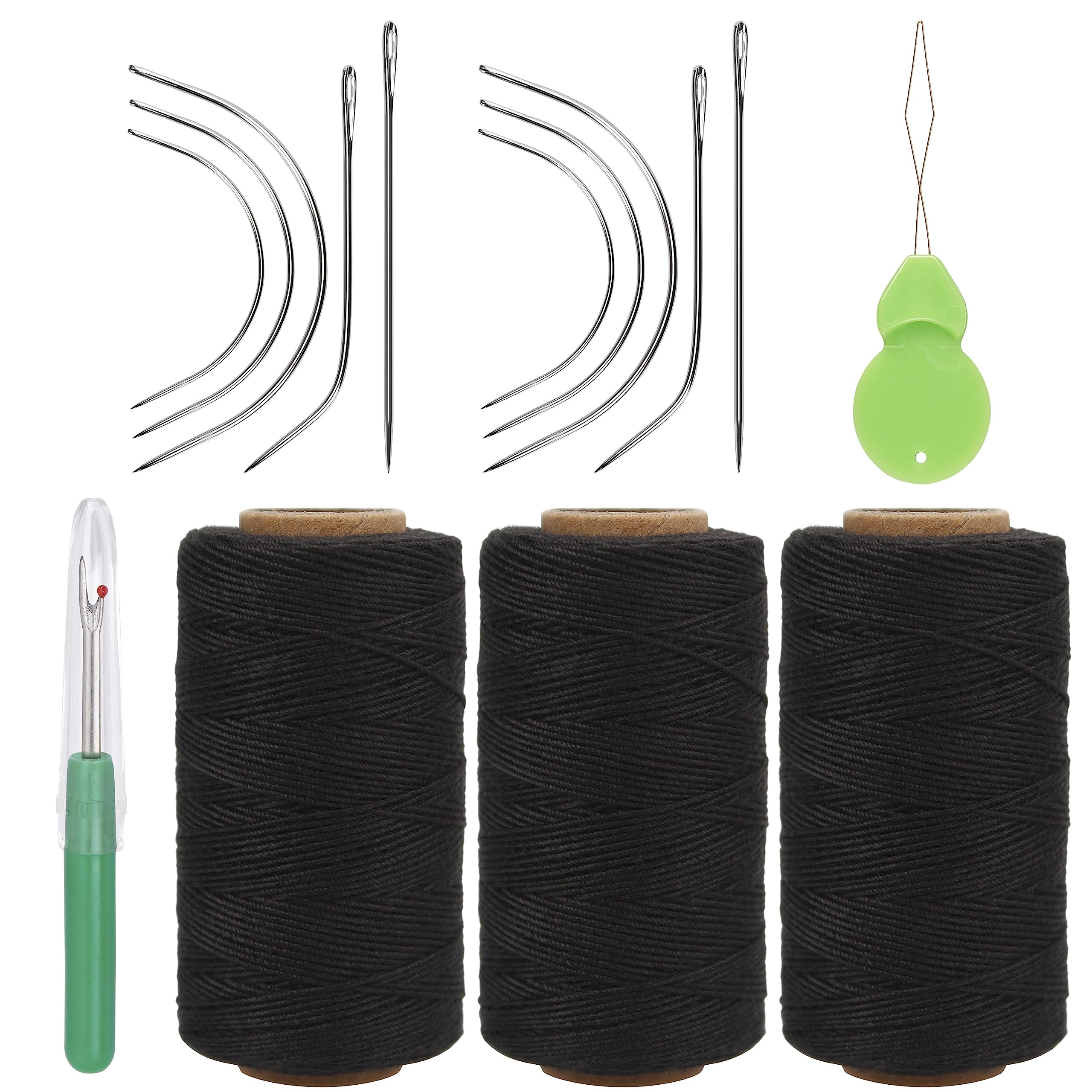 Lusecarl Polyester Thread 110 Yards Each Spool for Hair Extensions 3 Rolls Hair Weave Sewing Threads for Hand Sewing, Hair Extensions, Making Wigs DIY (3 Thread, Black)