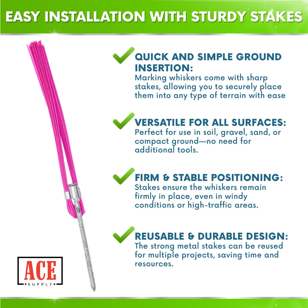 Blue Marking Whiskers With Stakes - 25 Pack - Durable Marking Whisker Set - Use Survey Whiskers As Ground Markers, Construction Markers, Or Trail Markers
