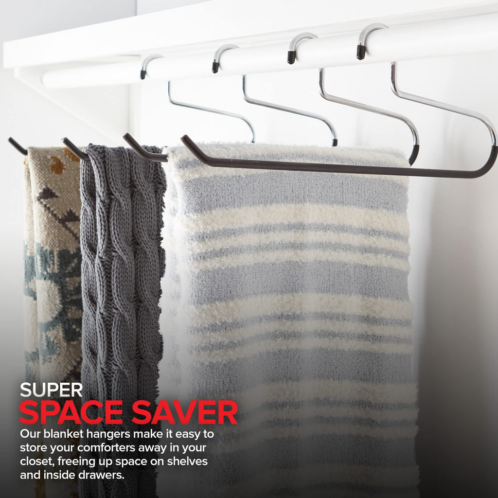 Blanket Hangers Set of 6 Heavy Duty Stainless Steel Hanger with Black Vinyl Nonslip Coating - Great for Closet Storage of Quilts, Comforters, Bedding, Table Cloths, Towels, Rugs and Sleeping Bags