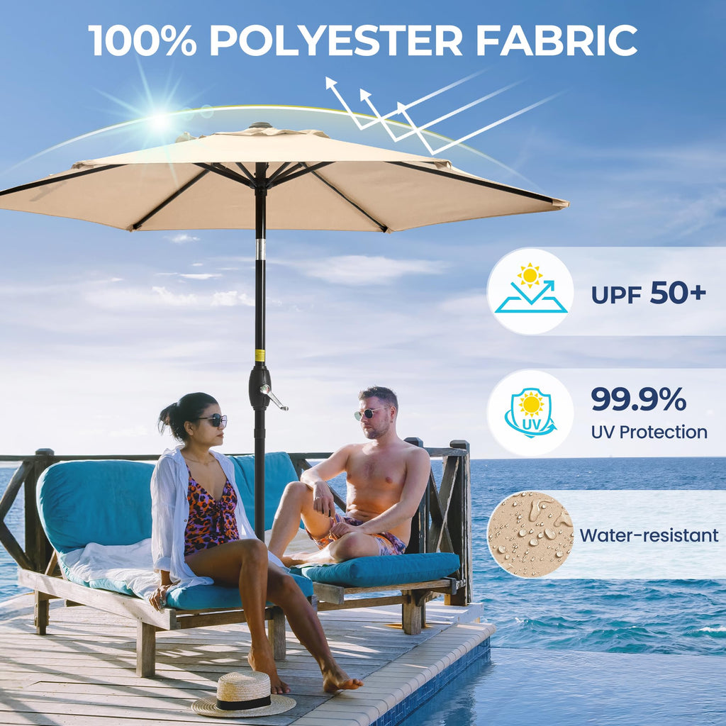 SUNVIVI OUTDOOR Outdoor Patio Umbrella, Patio Umbrella, Market Umbrella, Large Outdoor Umbrella, Metal Pole Umbrella with Push Button Tilt and Crank, Polyester Canopy