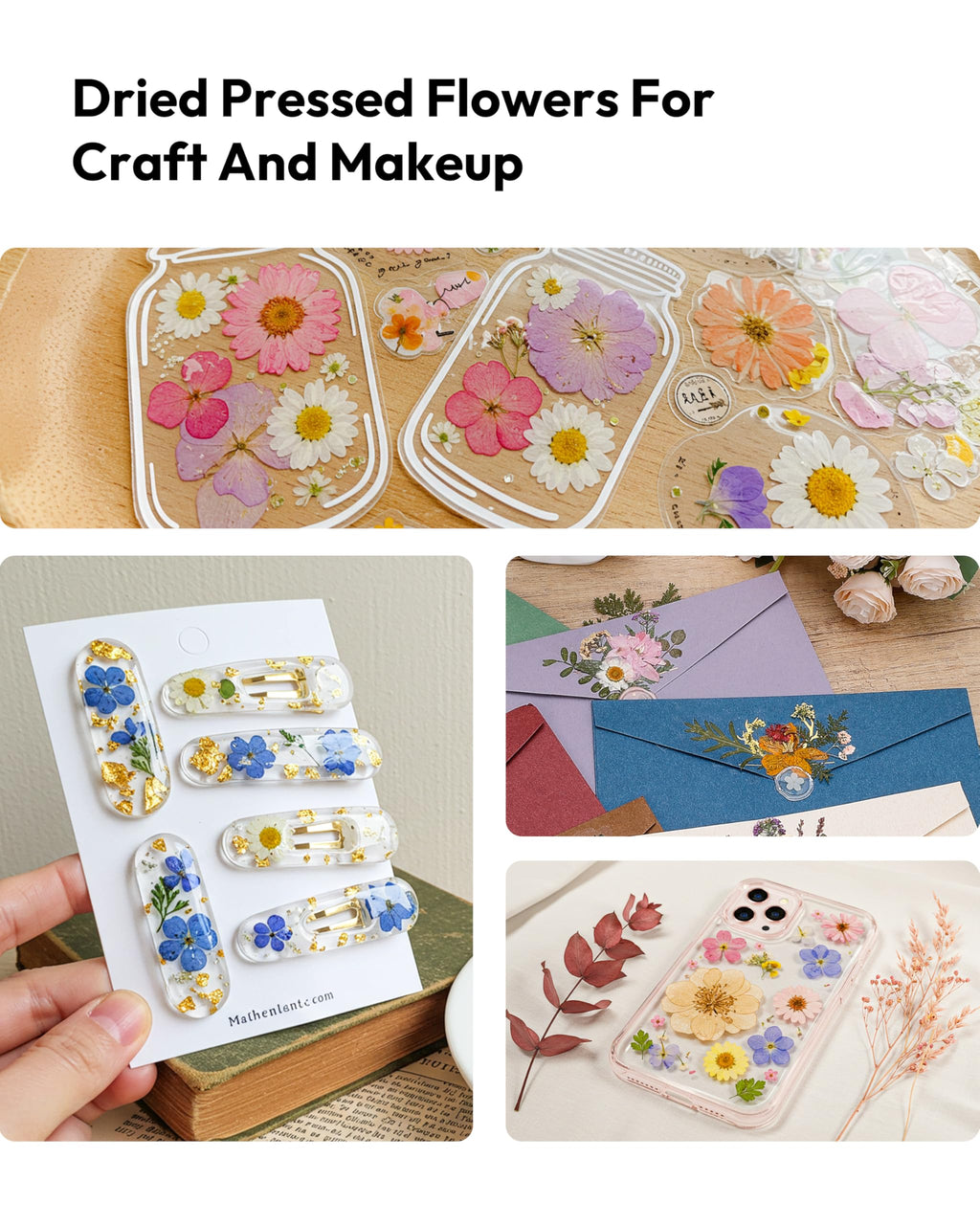 Dried Flowers, Resiners 58Pcs Pressed Flowers for Craft Pink Real Natural Dried Flowers Dry Leaves Kit for DIY Making Crafts Resin Soap Candle Scrapbook Supplies Card Making Jewelry