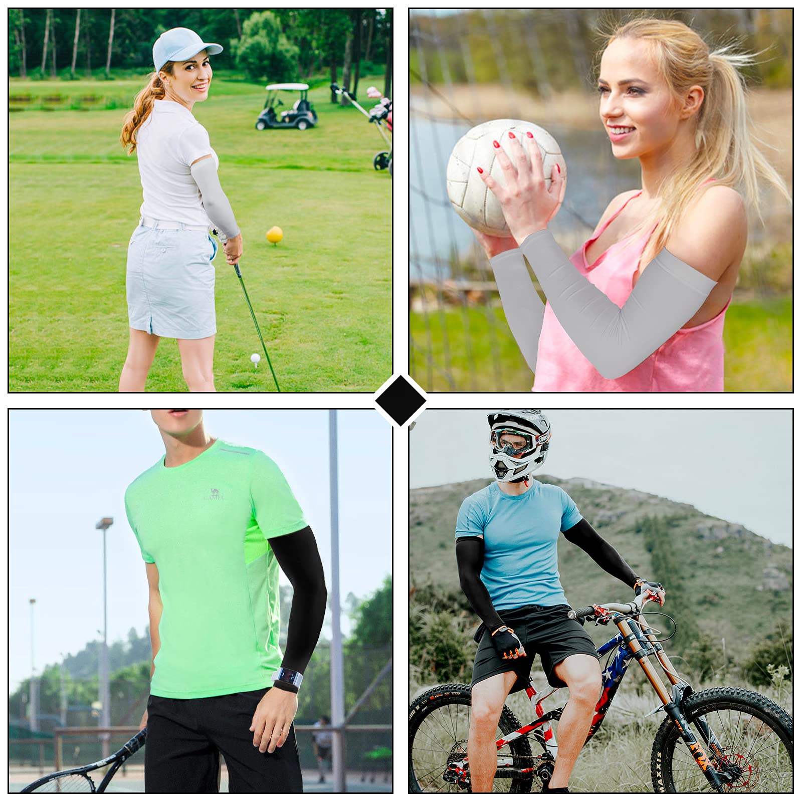 2 Pairs UV Protection Cooling Arm Sleeves Compression Sun Sleeves for Men Women Youth, Tattoo Cover Up, UPF 50