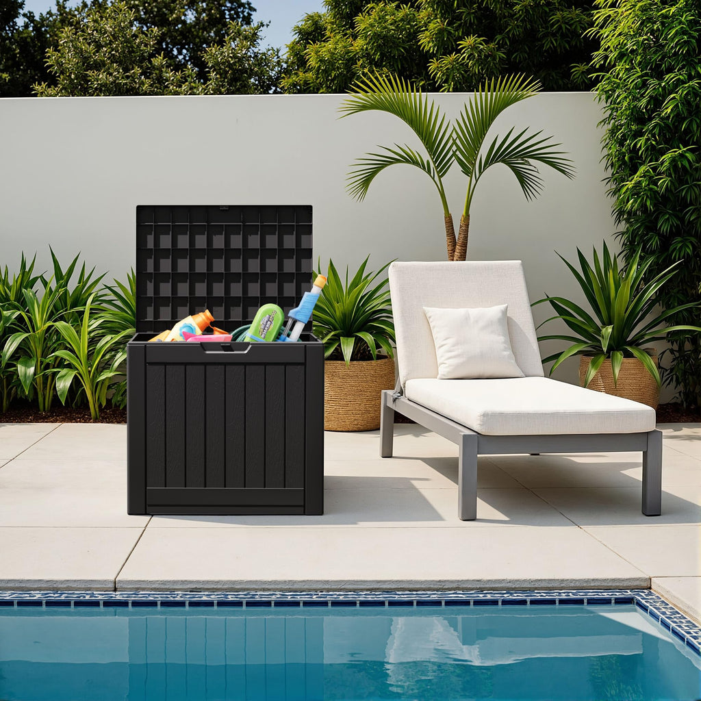 Flamaker Deck Box 30 Gallon, Waterproof Resin Small Storage Box with Lid, Outdoor Patio Furniture Cushion Garden Tool Organizer, Lockable Package Delivery Box for Porch Balcony (Black)