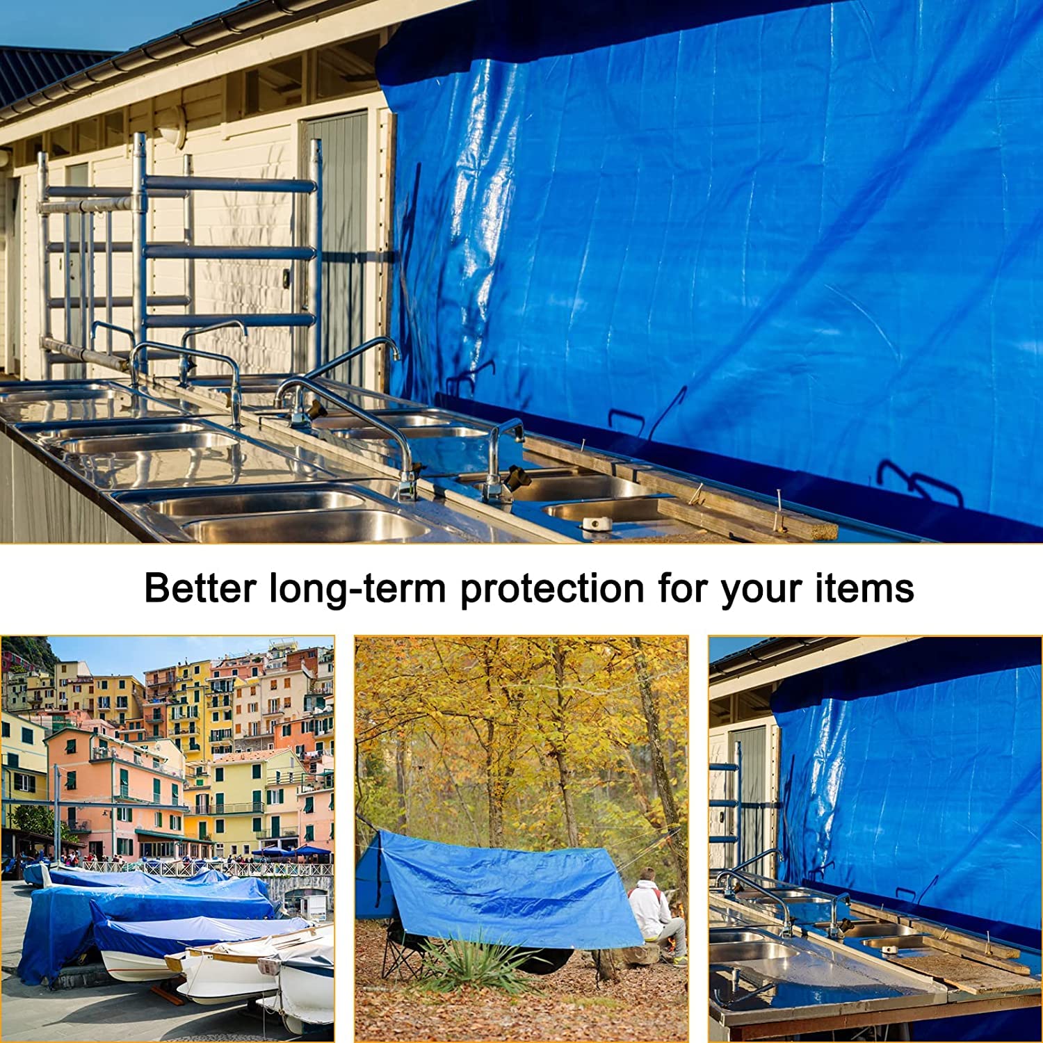 Blue Tarp, Tarps Heavy Duty Waterproof 4x20, Waterproof Plastic Poly 16 Mil Thick Tarpaulin with Metal Grommets Every 19.5 Inches - Emergency Rain Shelter, Outdoor Cover, and Camping Use