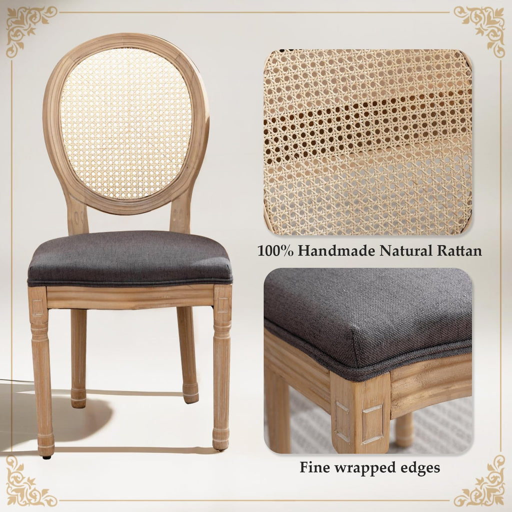 SoarFlash Linen French Dining Chairs Set of 2, Vantage Dining Chair with Round Back, Wood Leg Farmhouse Country Dining Chair for Living Room,Kitchen,Bedroom,Beige