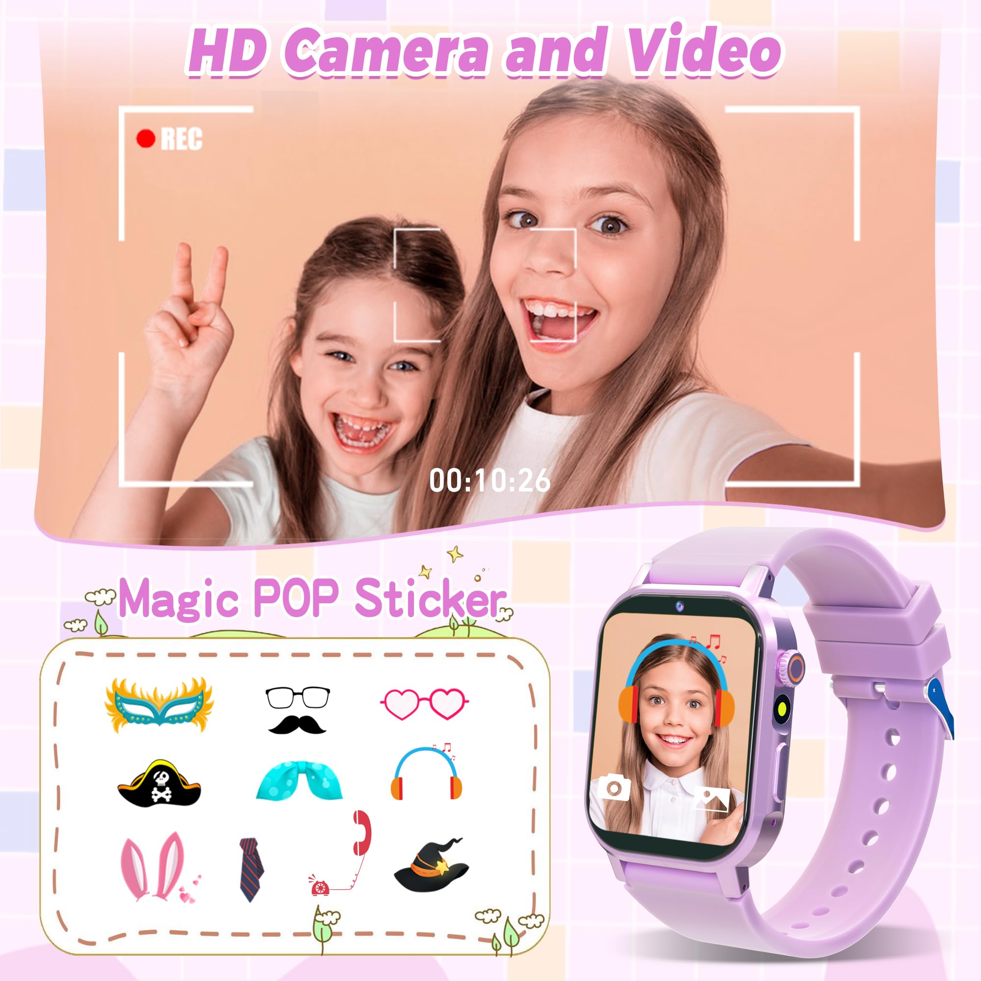 Kids Smart Watch Boys, Kids Game Smart Watch with 32 Games HD Touch Screen Video Camera Music Player Audiobooks Pedometer Flashlight Alarm Clock 12/24 hr, Toys Gift for 3-12 Years Old Boys Girls